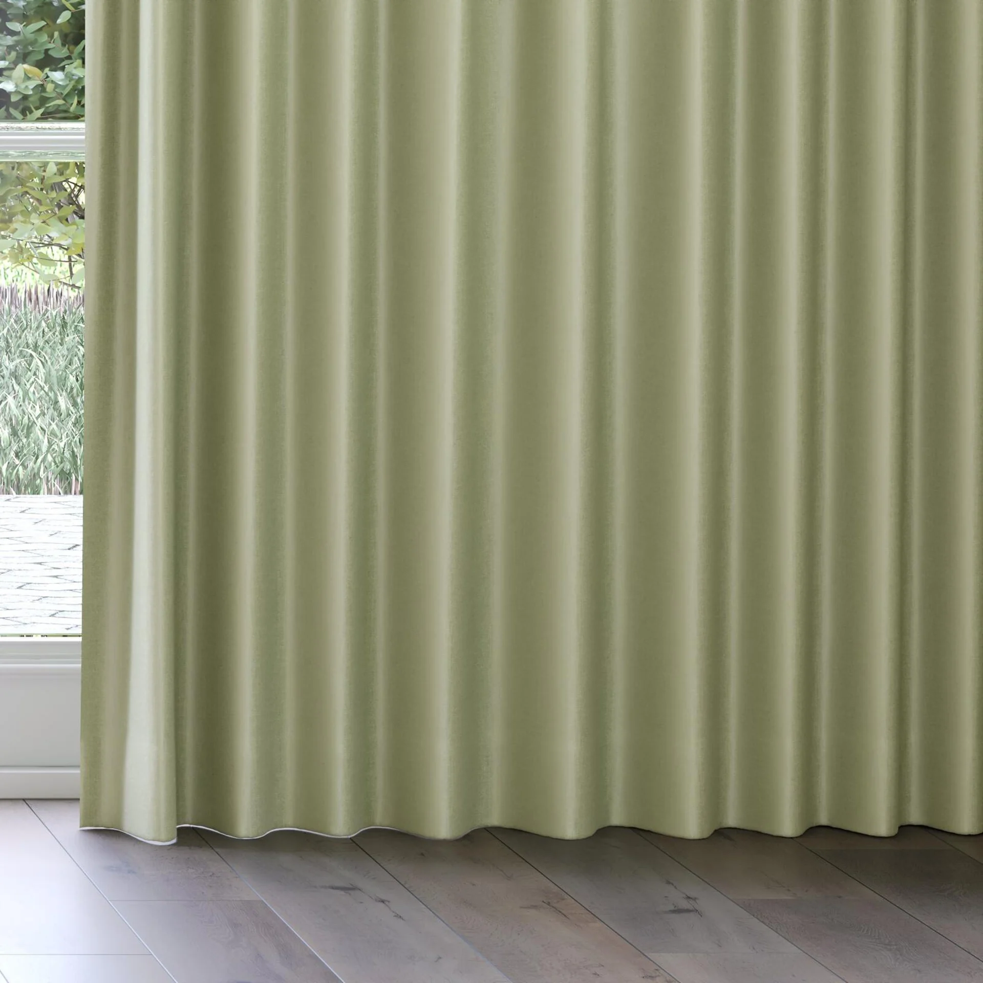 Bottom view of Rewind Mint, on curtain rail