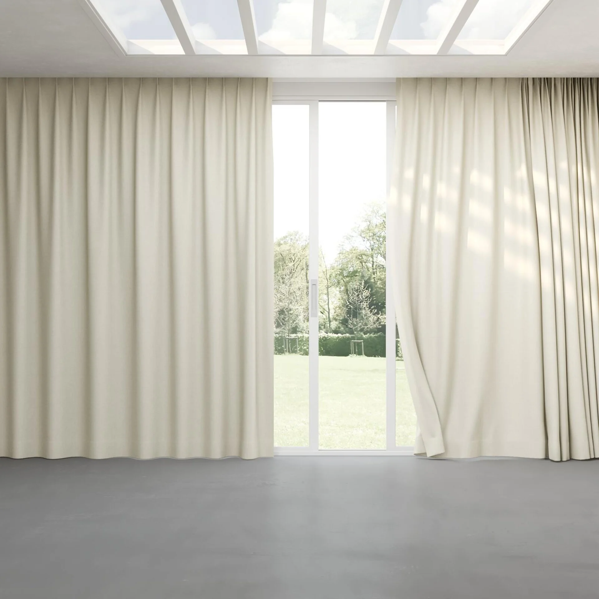 Full view of Stonewall Blackout Sesame, pinch pleat