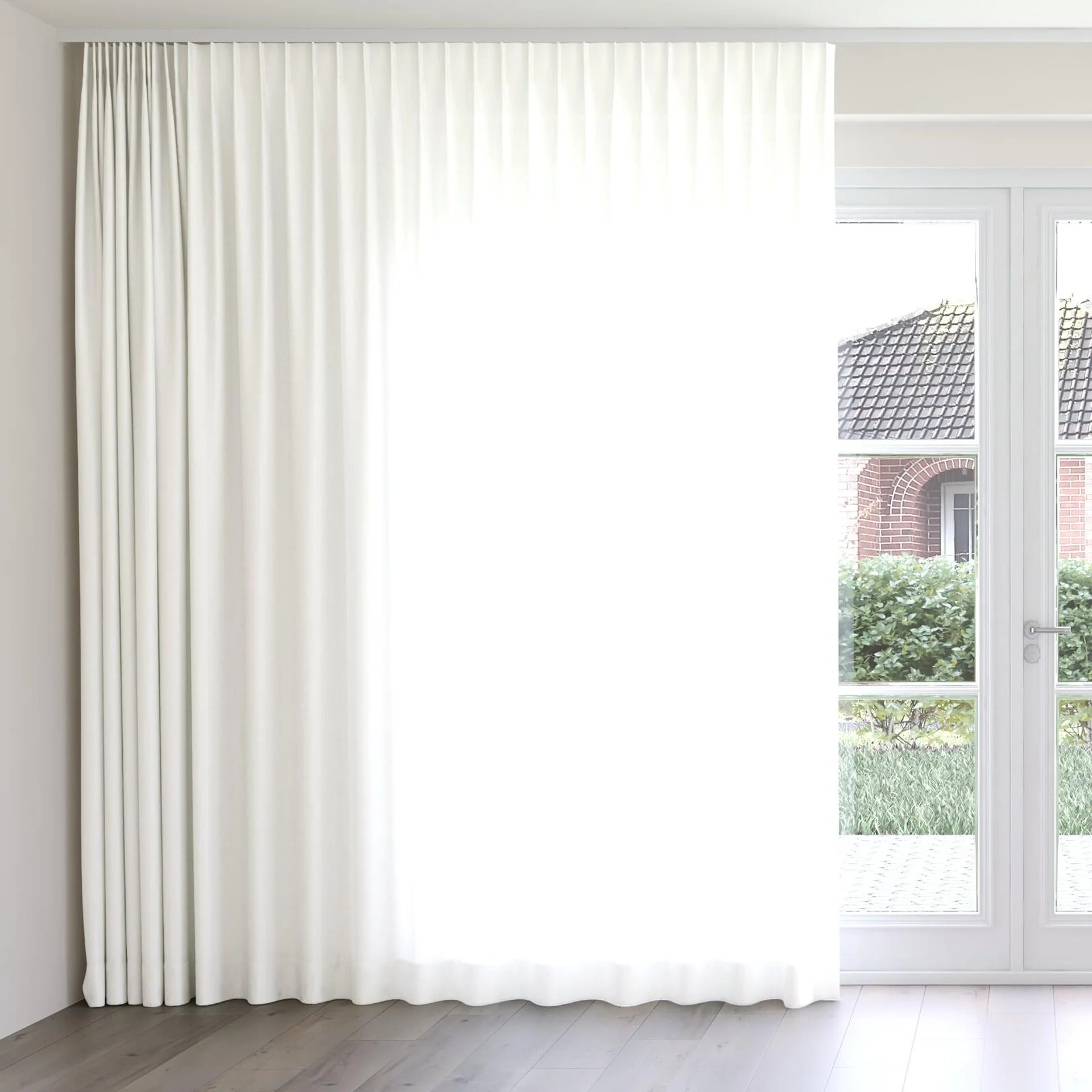 Front view of Linen Calm, on curtain rail