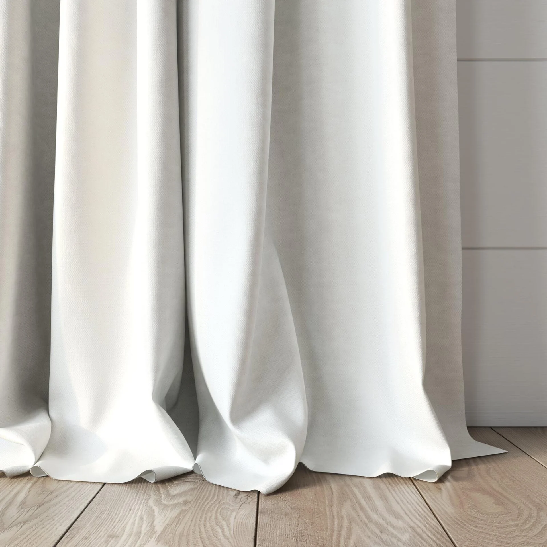 Bottom view of Goa Marshmallow, puddled, on curtain rod