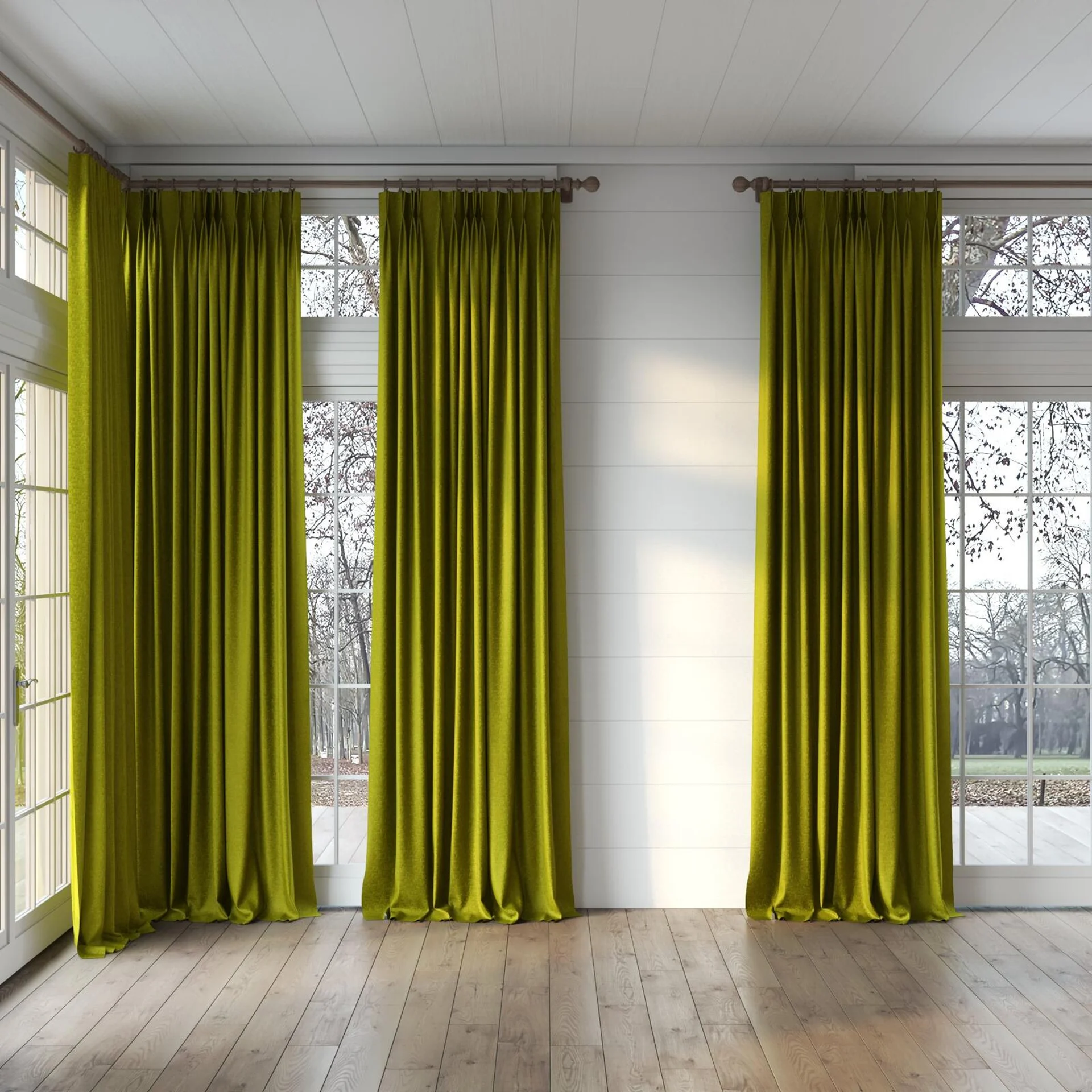 Full view of Monsieur Grass, puddled, on curtain rod