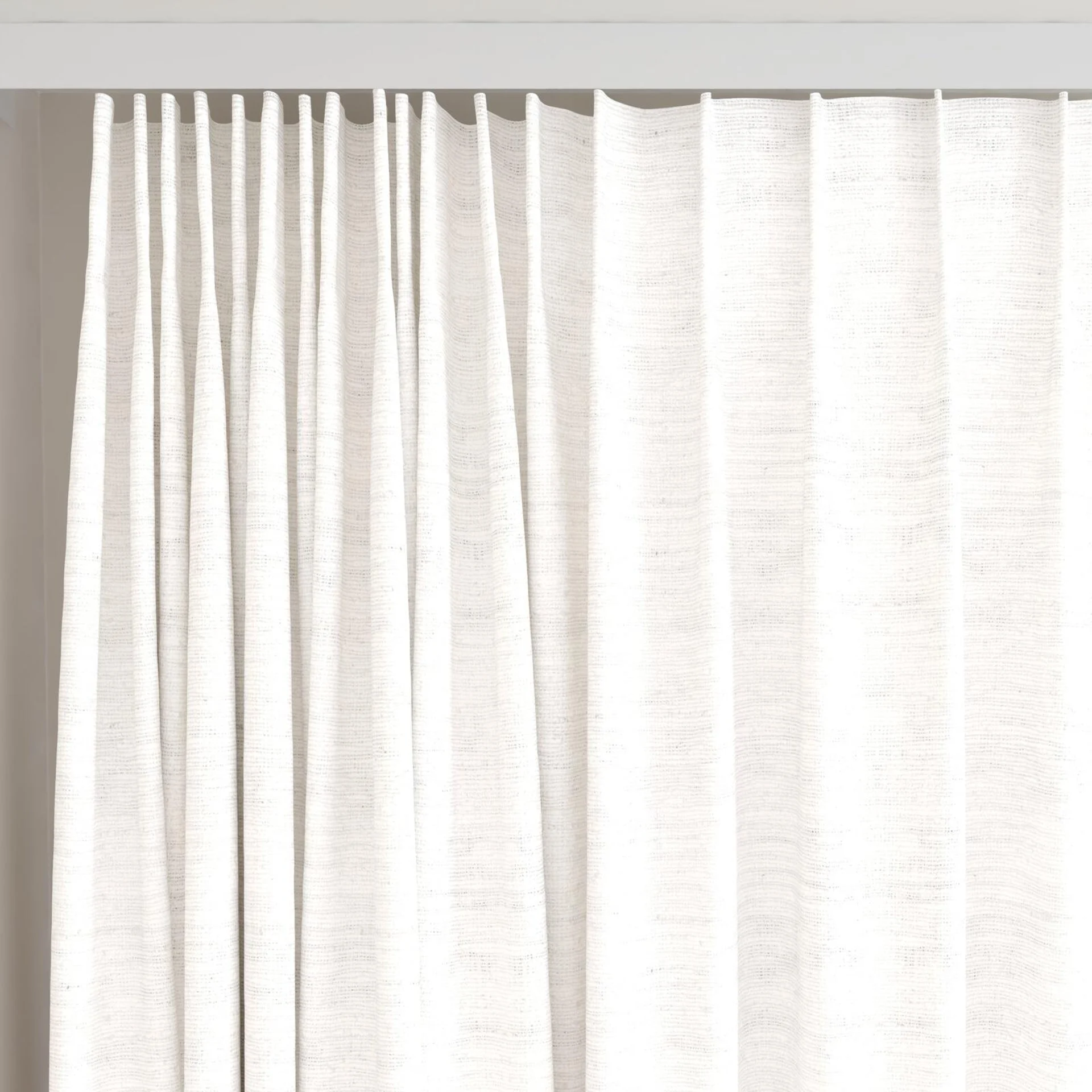 Top view of Tennessee Tussah Pearl, on curtain rail