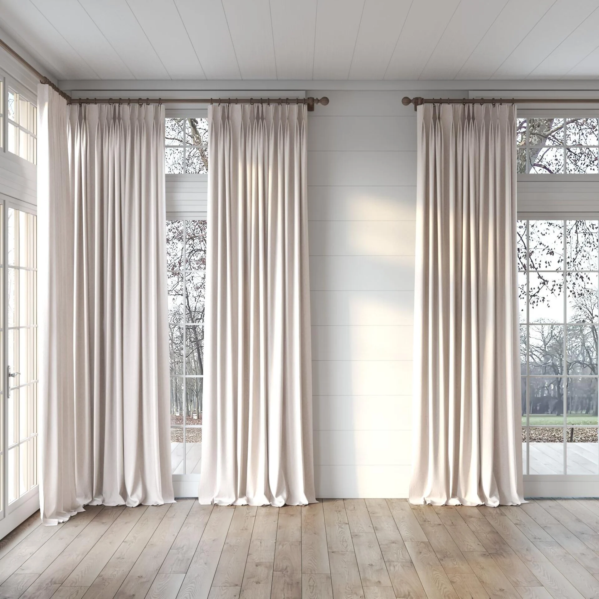 Full view of Obi Stonewash Peony, puddled, on curtain rod