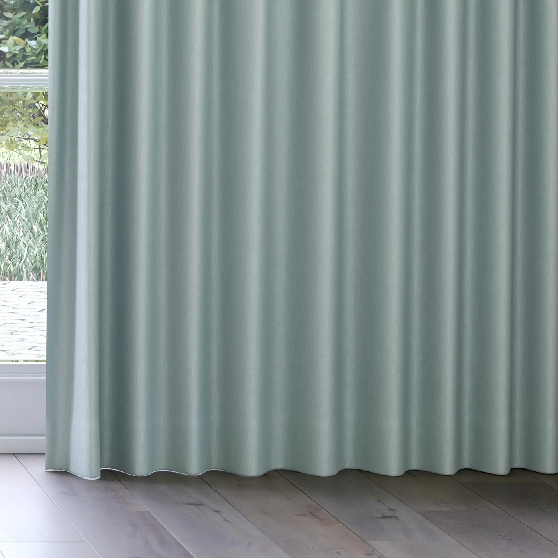 Bottom view of Cordoba Celadon, on curtain rail