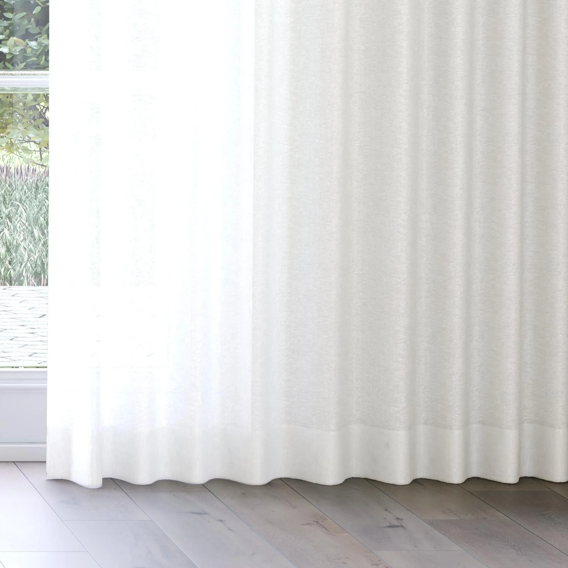 Bottom view of Elegance Fog, on curtain rail