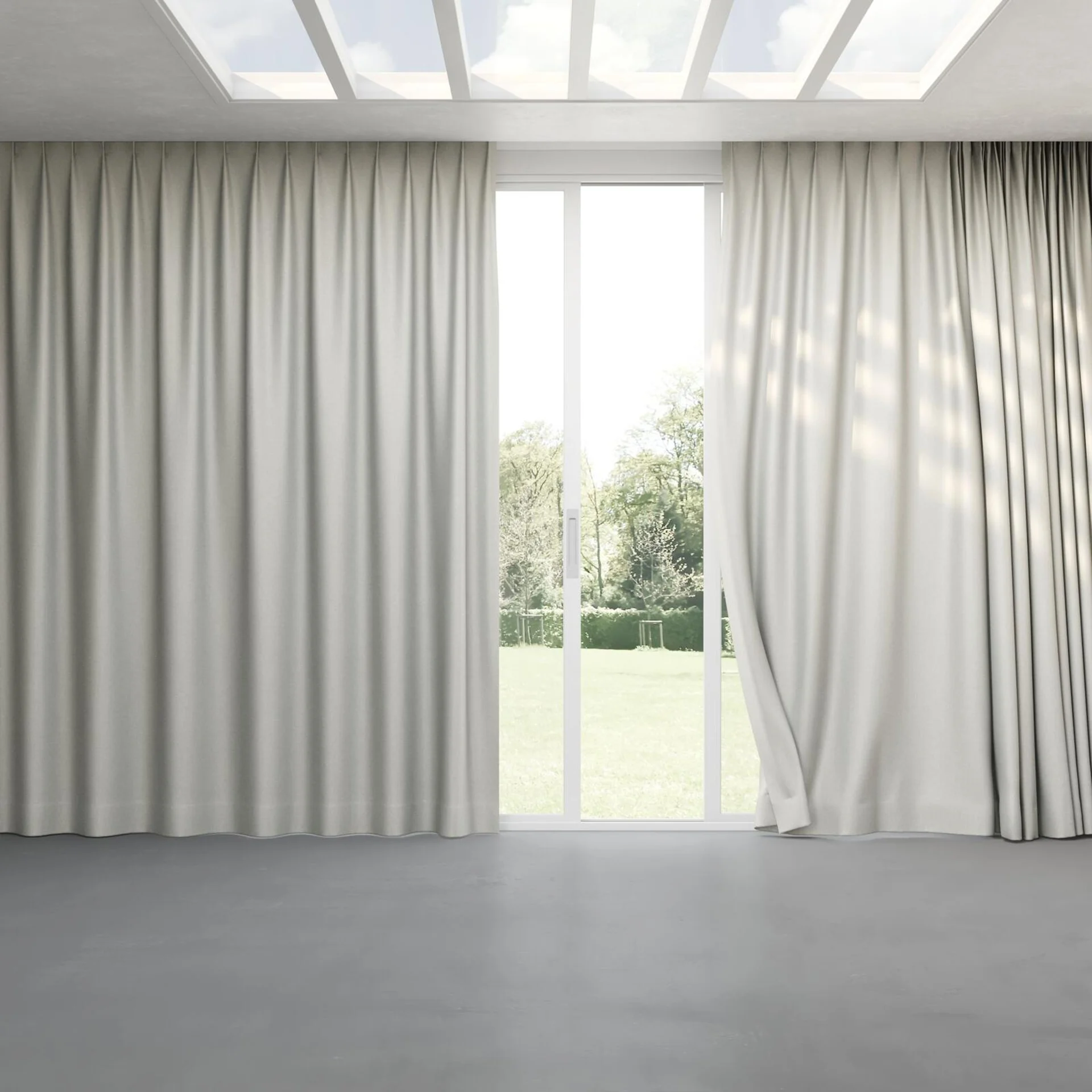 Full view of Jupiter Smoke, pinch pleat