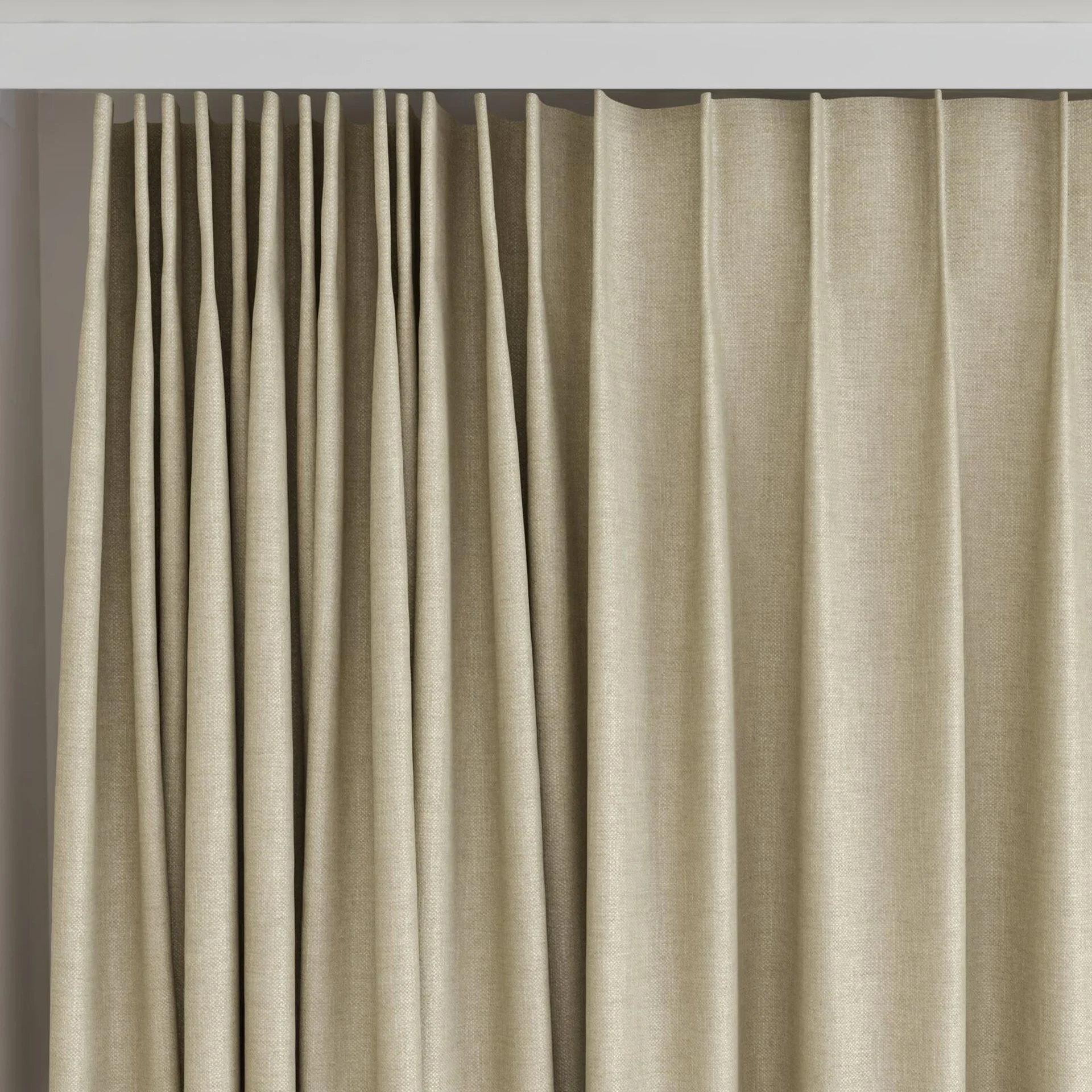Top view of Perfecto Seagrass, on curtain rail