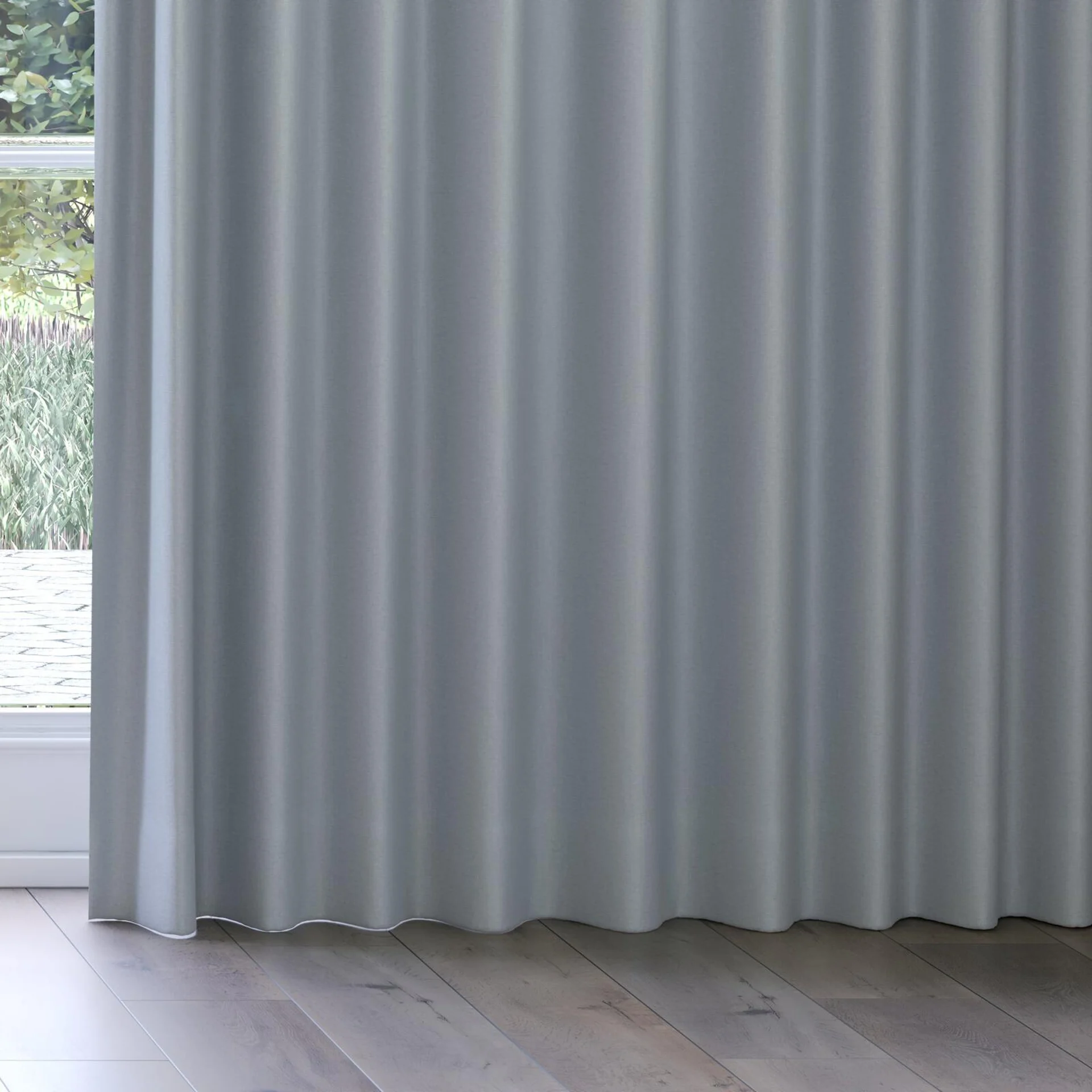 Bottom view of Infinite Powder Blue, on curtain rail