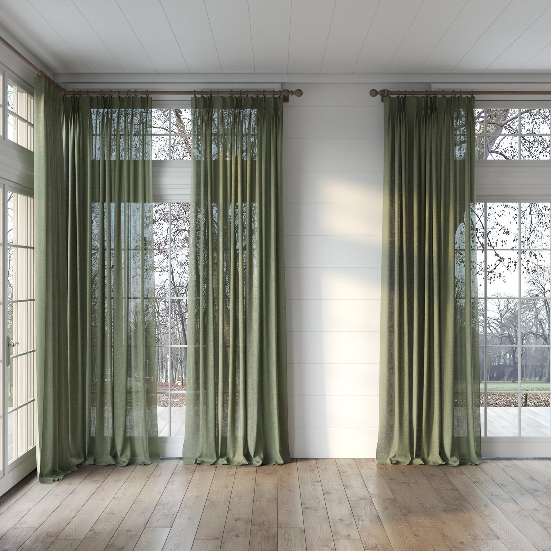 Full view of Motion Jungle, puddled, on curtain rod
