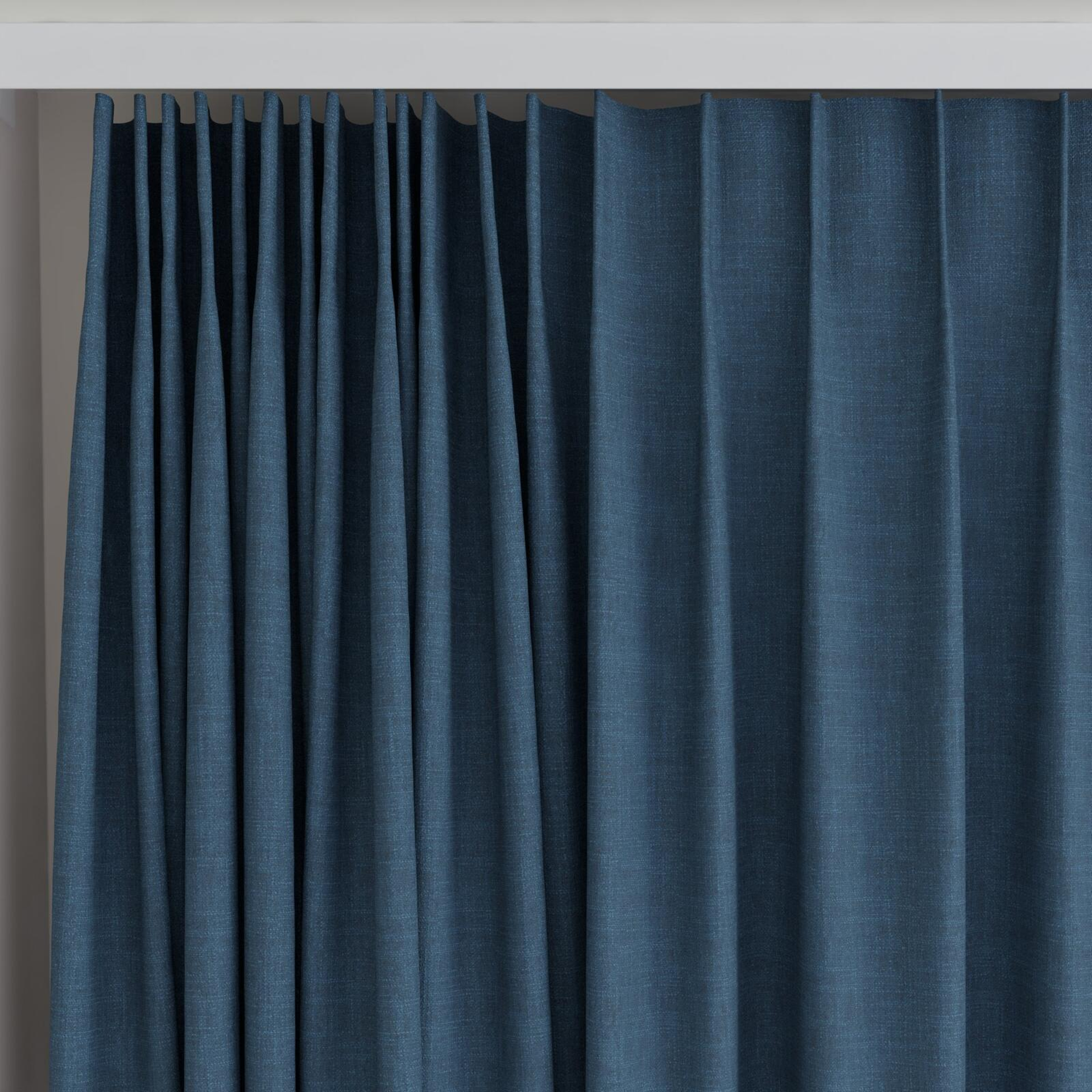 Top view of Mauritius Denim, on curtain rail