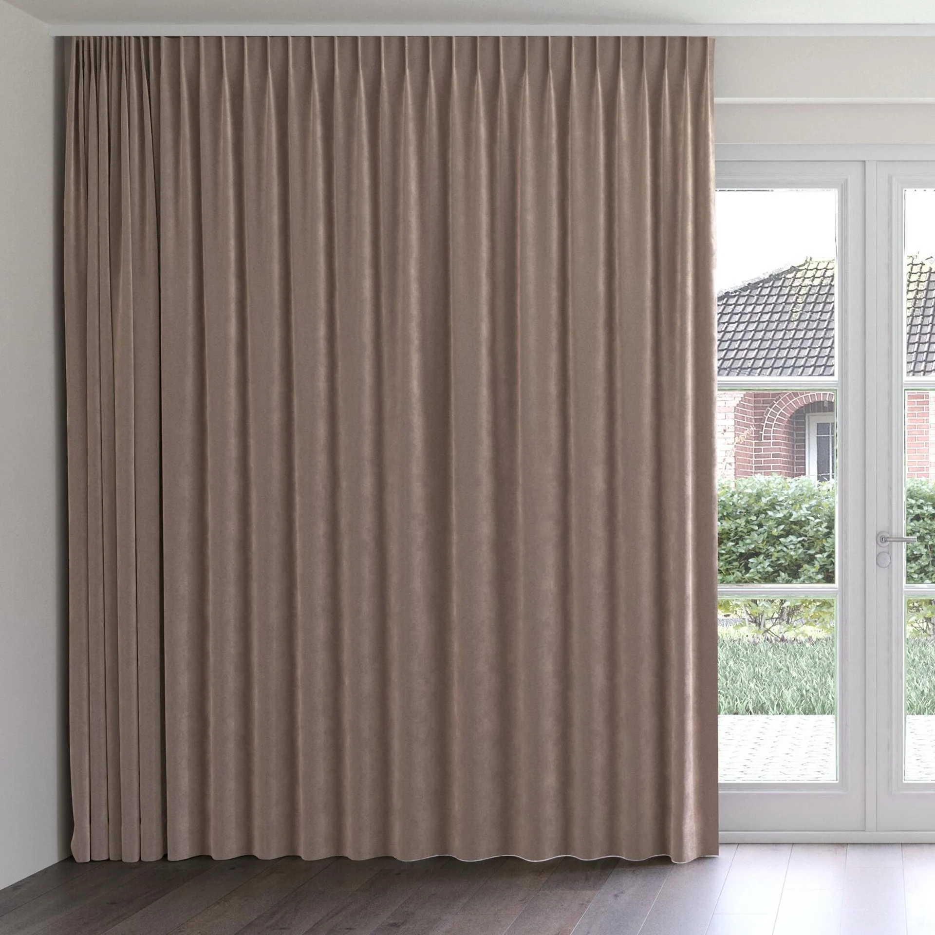 Front view of Lux Velvet Dusk 8704, on curtain rail