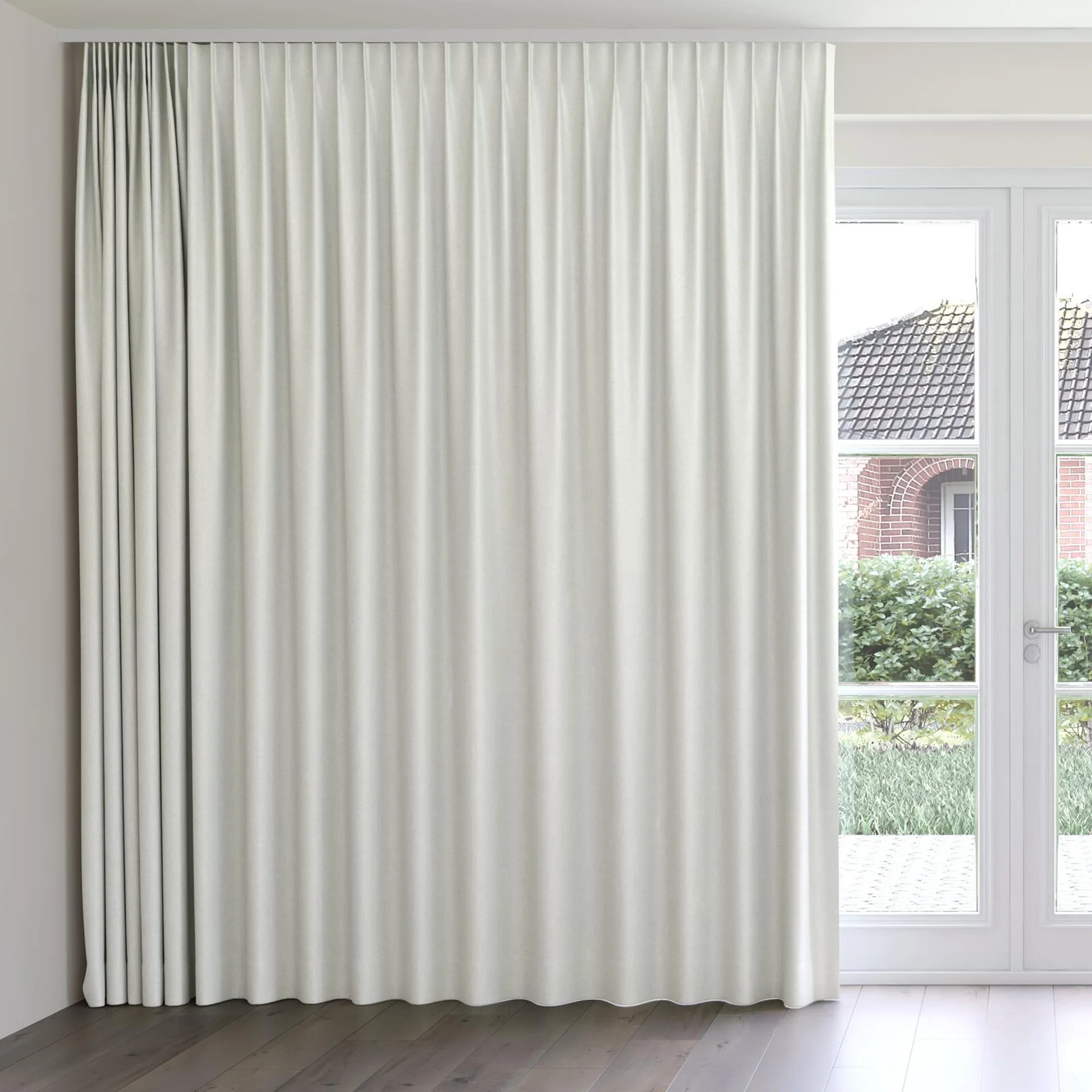 Front view of Jupiter Wool, on curtain rail