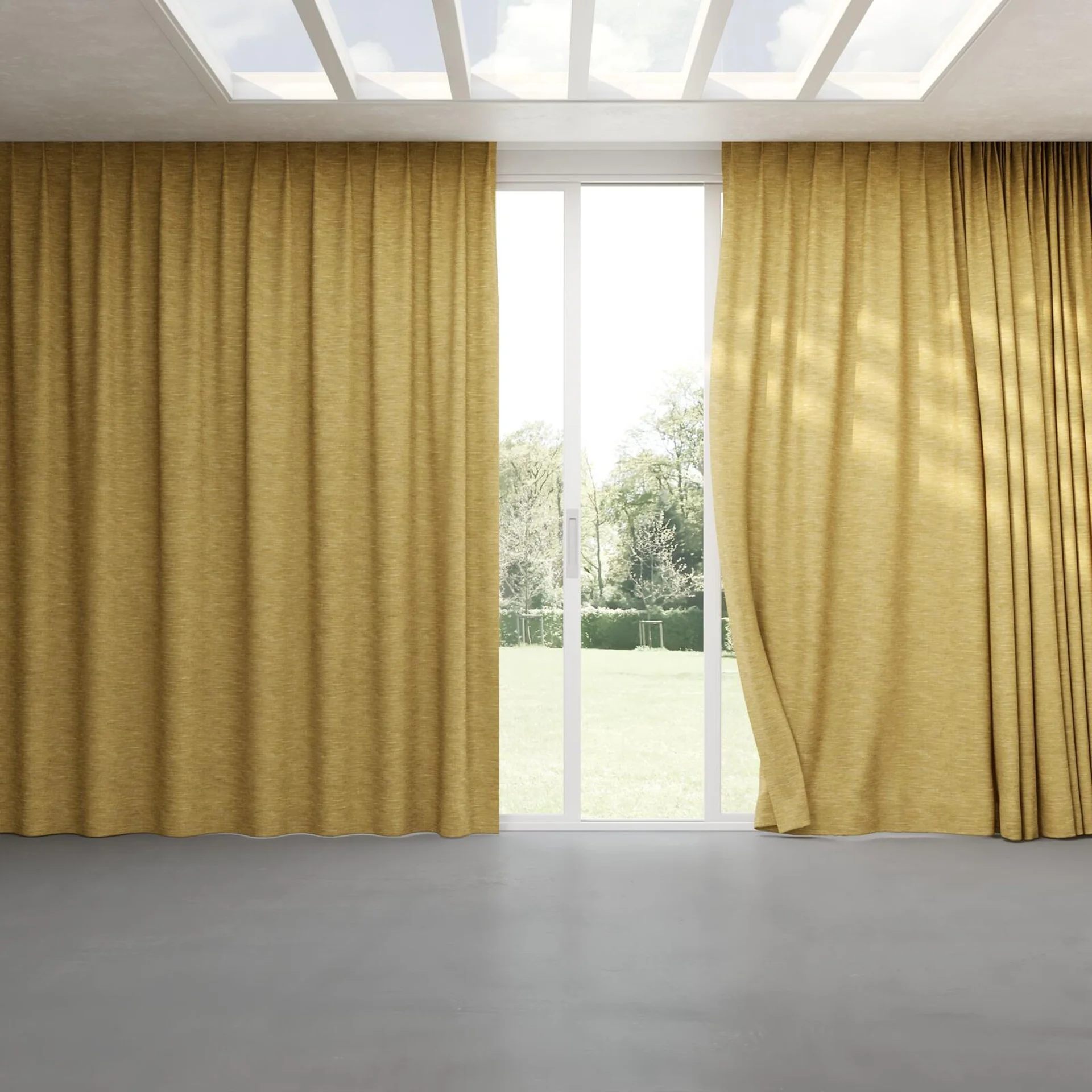 Full view of Venus Dijon, pinch pleat