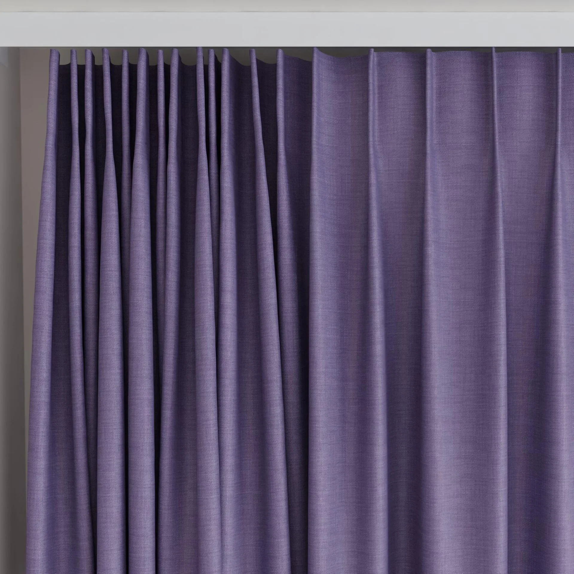 Top view of Loci Dim Out Blueberry, on curtain rail
