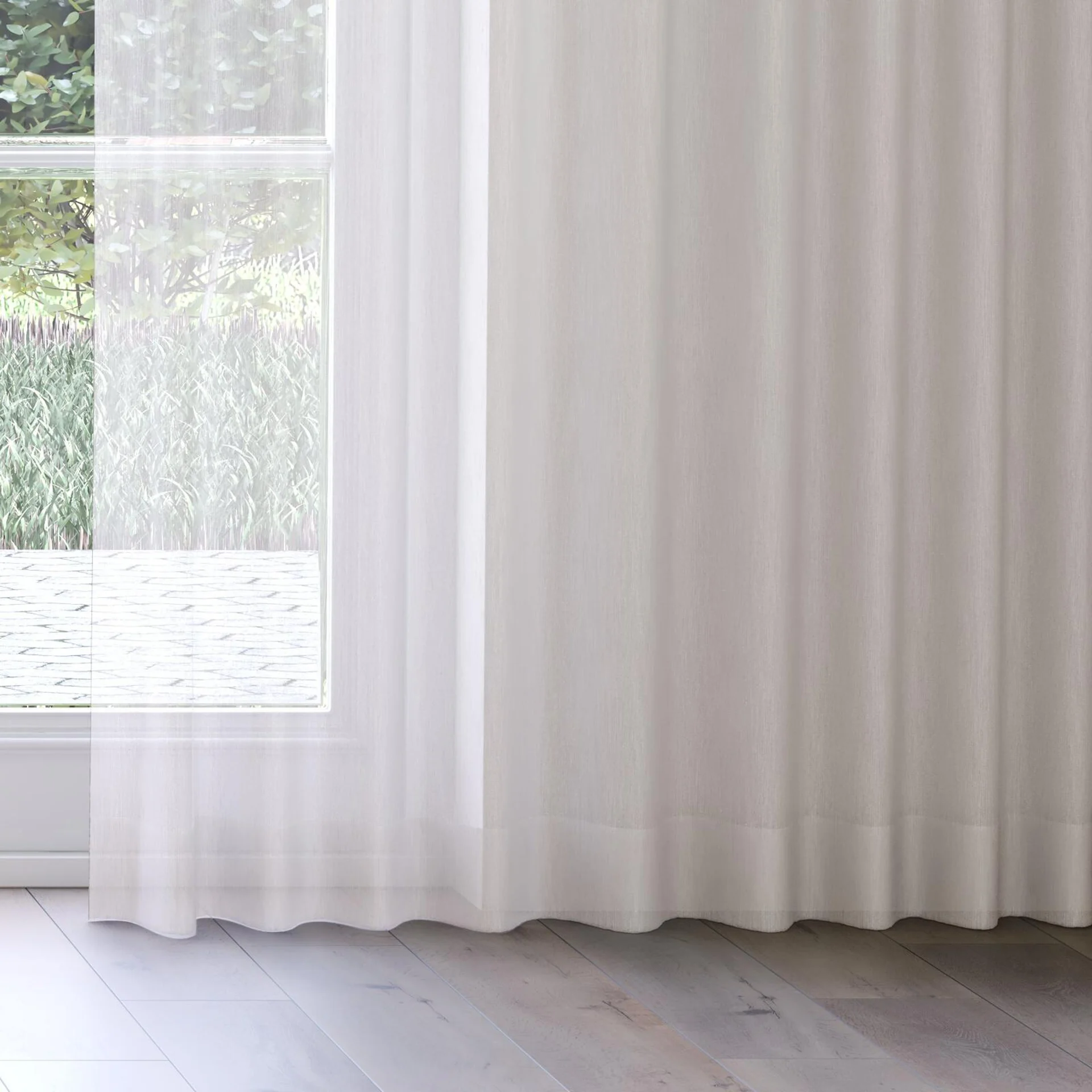 Bottom view of Stratus Taupe, on curtain rail