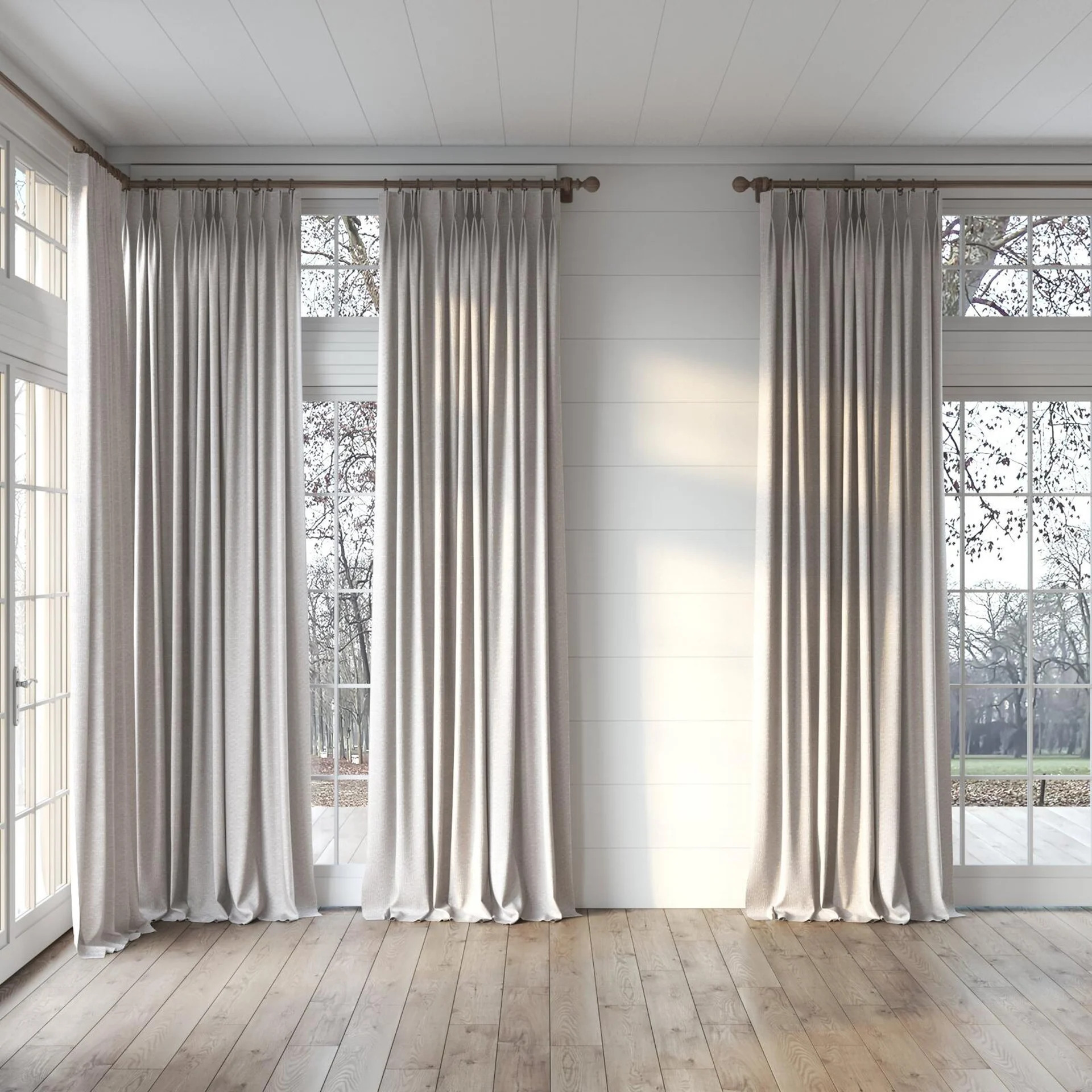 Full view of Cestino Silt, puddled, on curtain rod