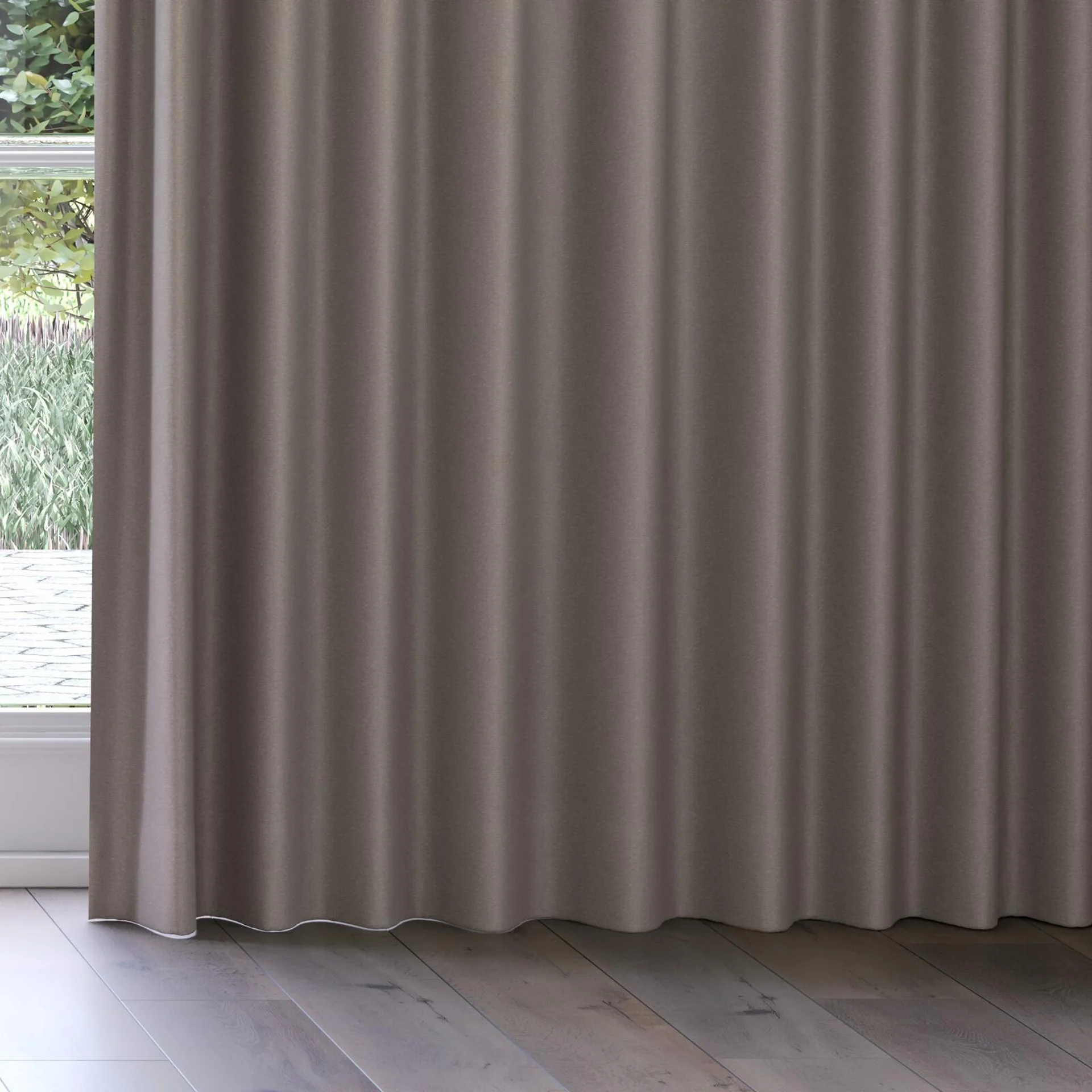 Bottom view of Duede Truffle, on curtain rail