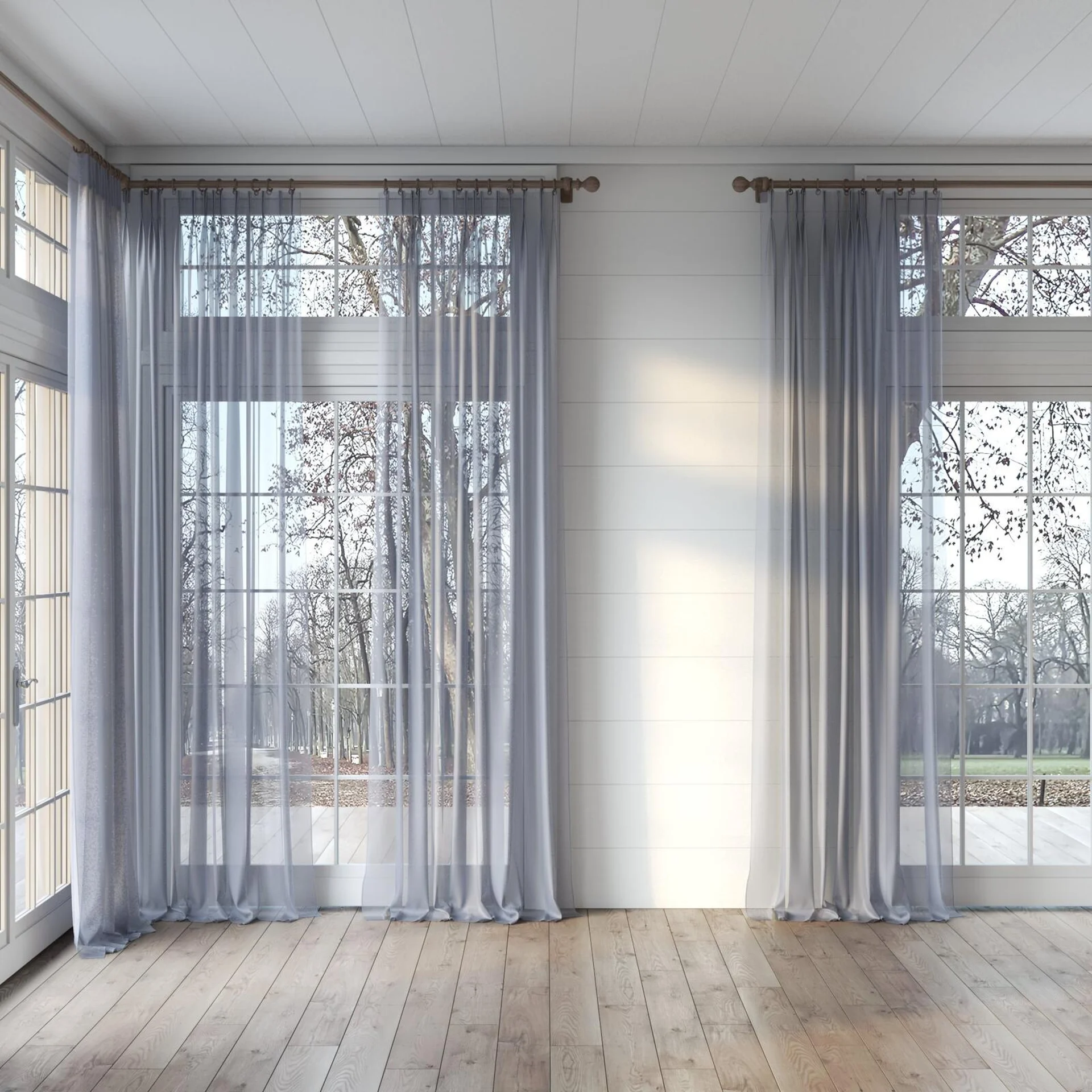 Full view of Xo Storm, puddled, on curtain rod
