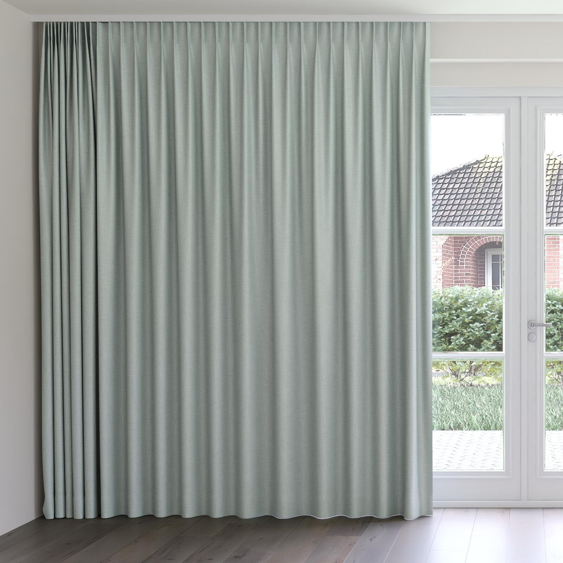 Front view of Frisco Duckegg, on curtain rail