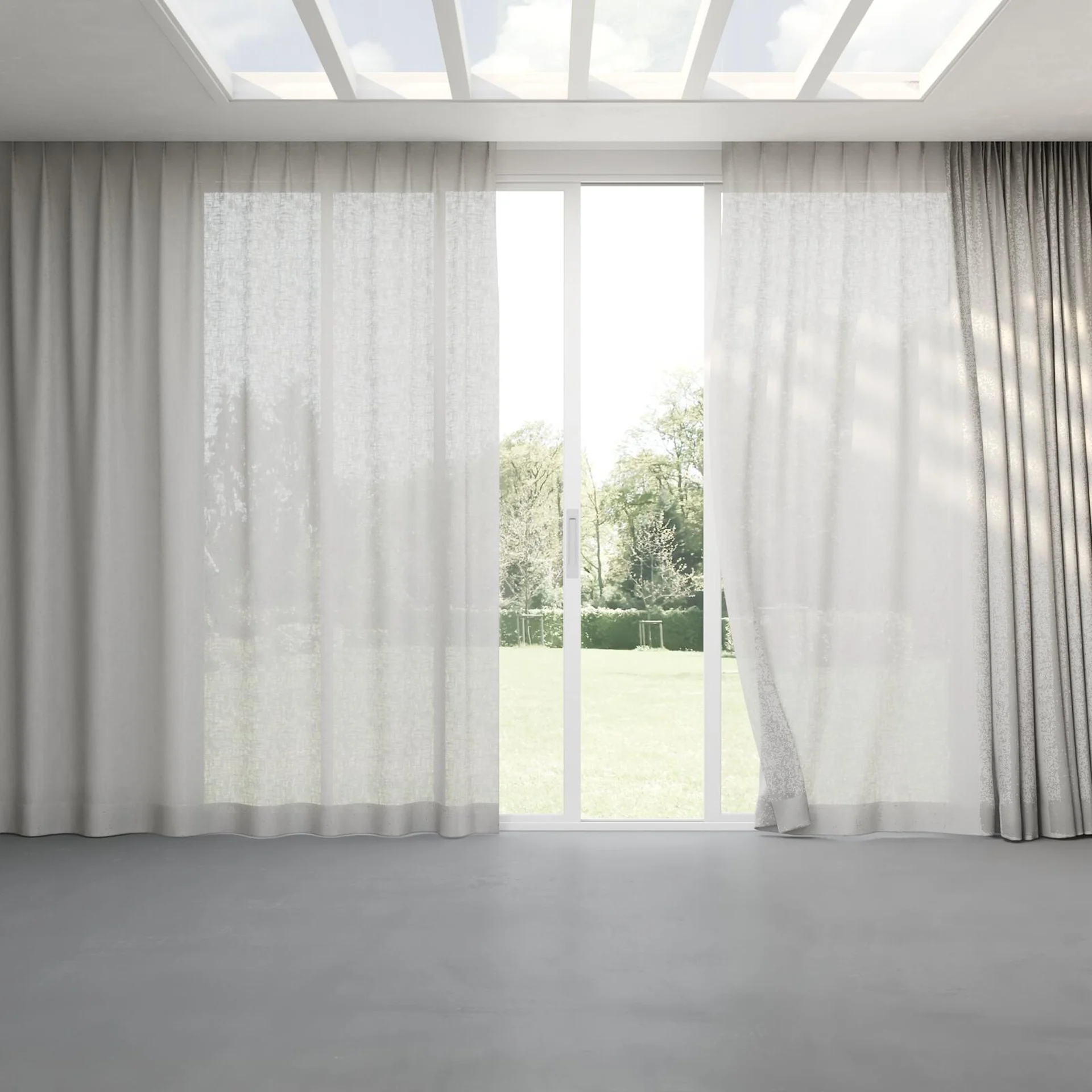 Full view of Adobe Silver, pinch pleat