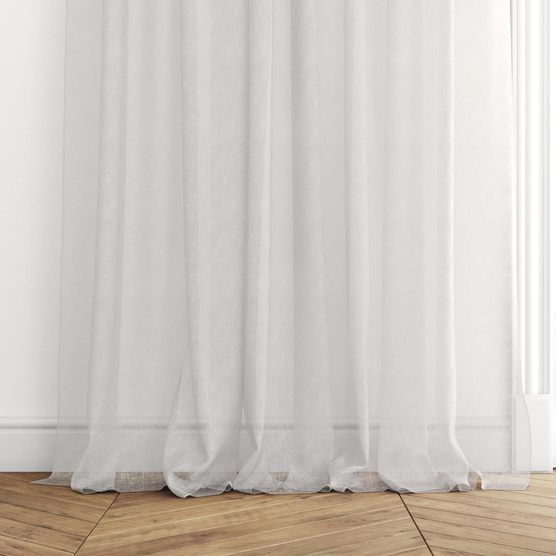 Bottom view of Seaview Shell, puddled with pinch pleat, on curtain rod