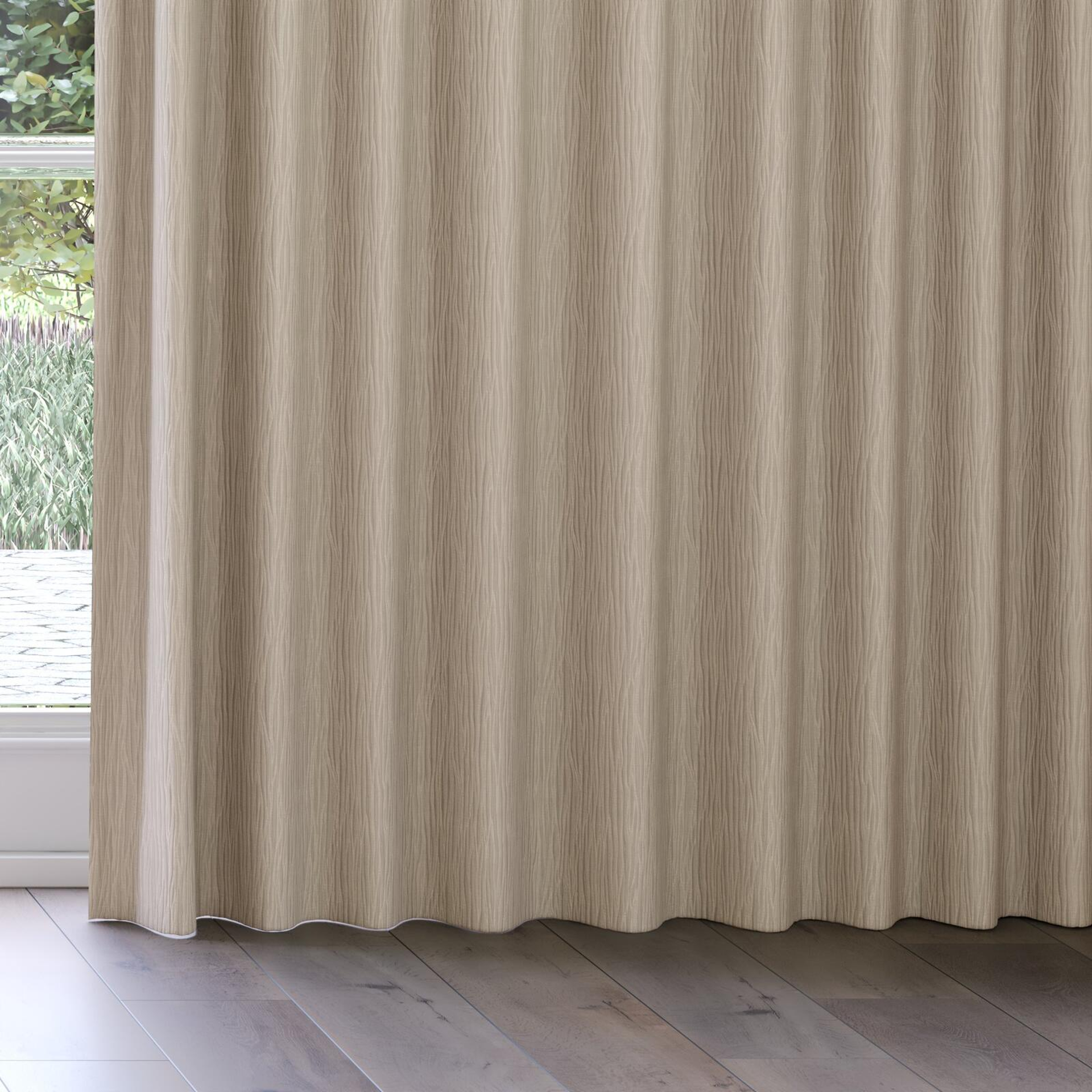 Bottom view of Sandrift Raffia, on curtain rail