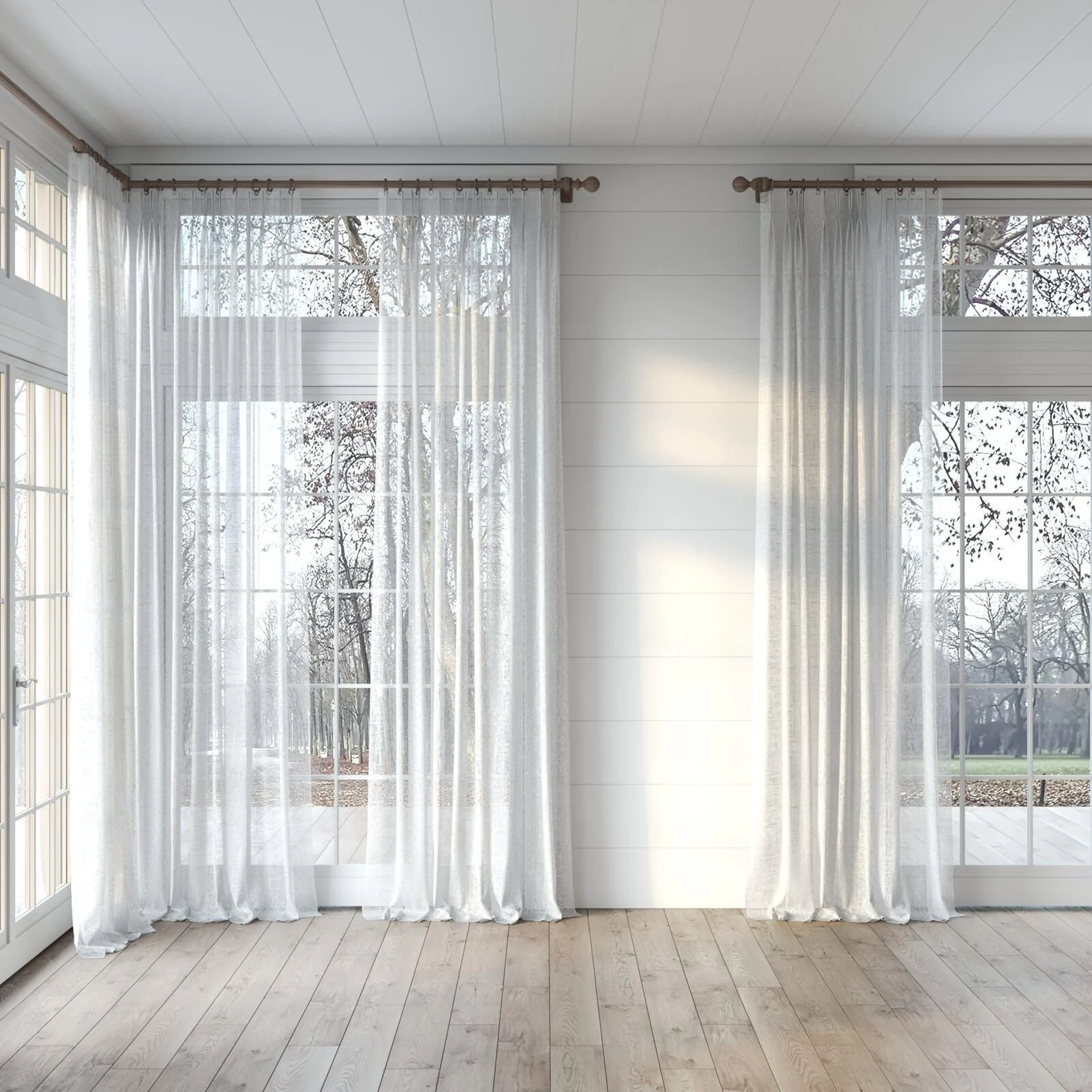 Full view of Beech Silver Birch, puddled, on curtain rod