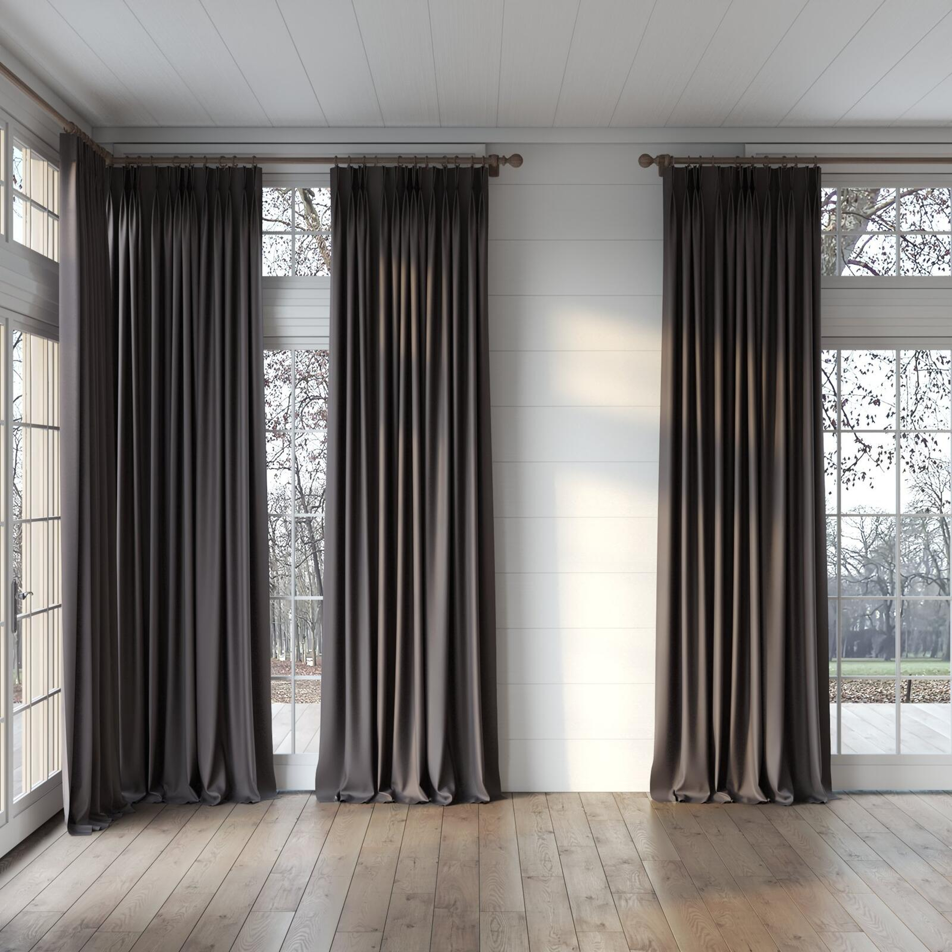 Full view of Woolskin Charcoal, puddled, on curtain rod
