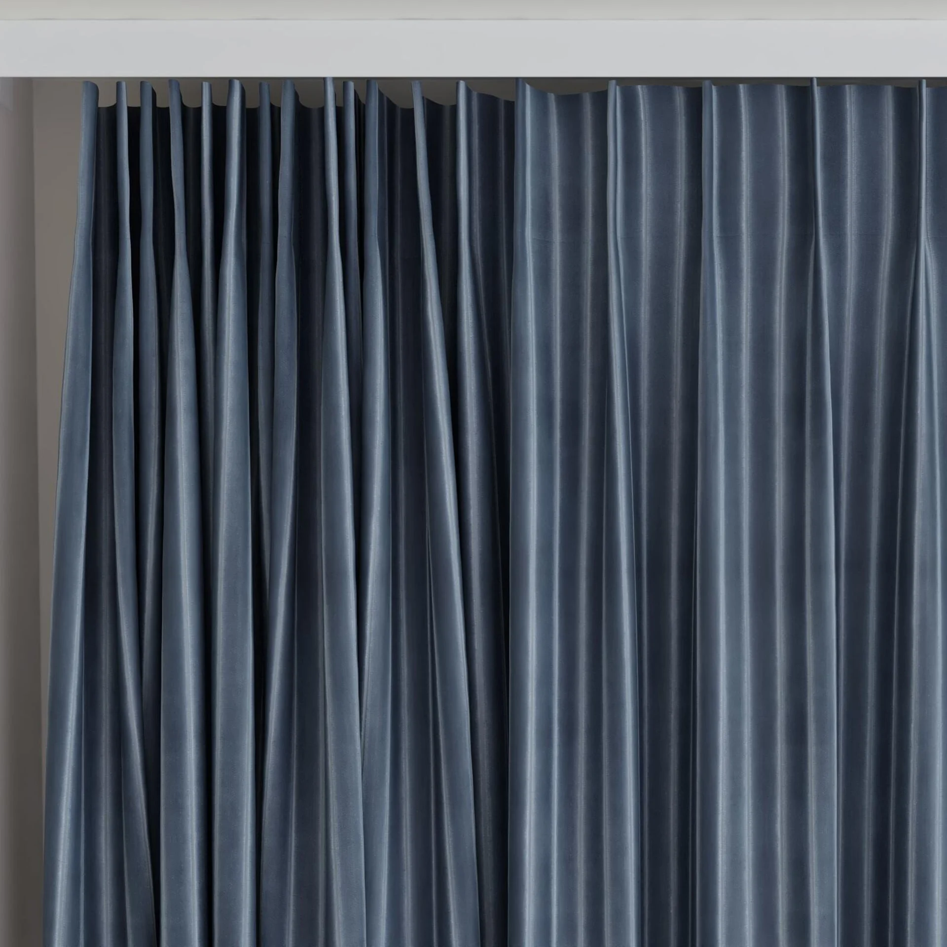 Top view of Cordial Denim, on curtain rail