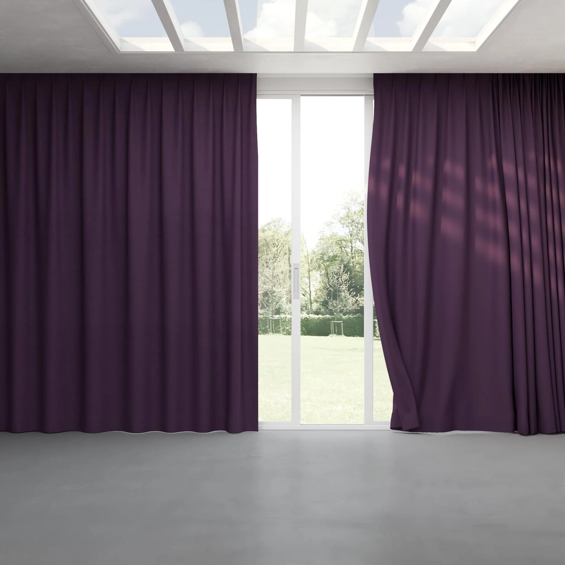 Full view of Moon Plum, pinch pleat