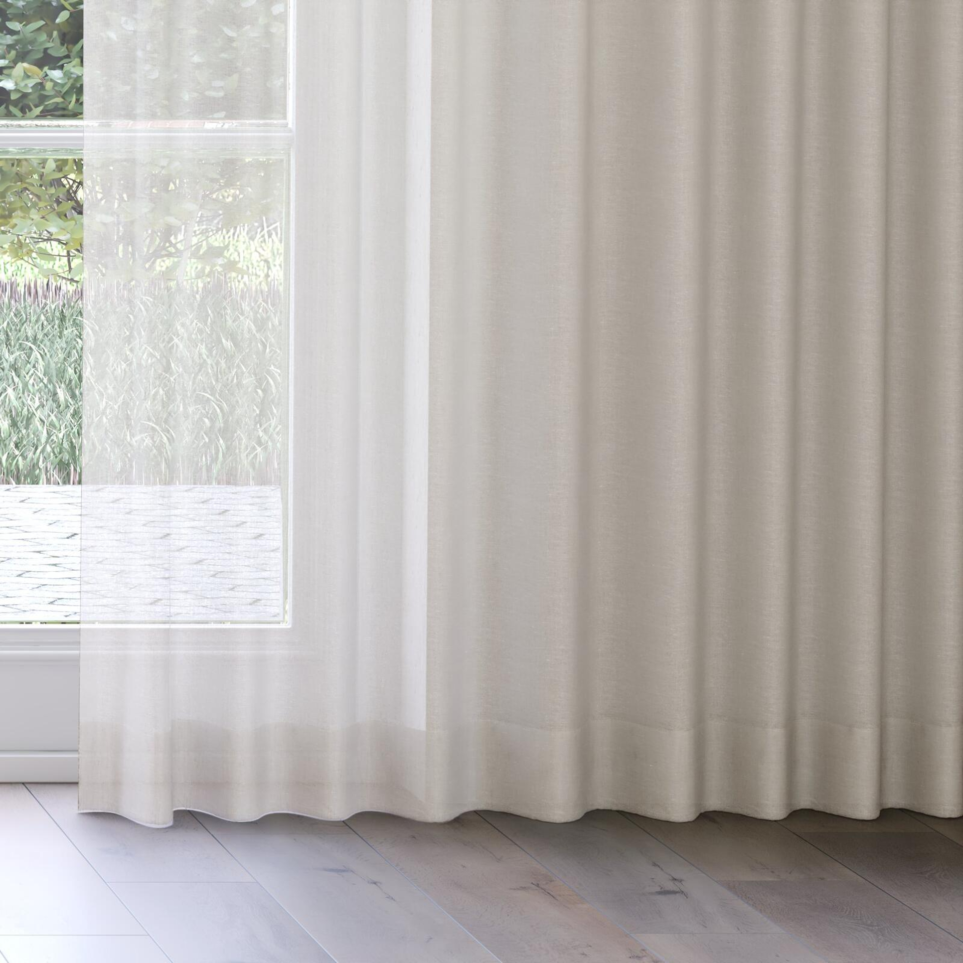 Bottom view of Gesso Lino Linen, on curtain rail