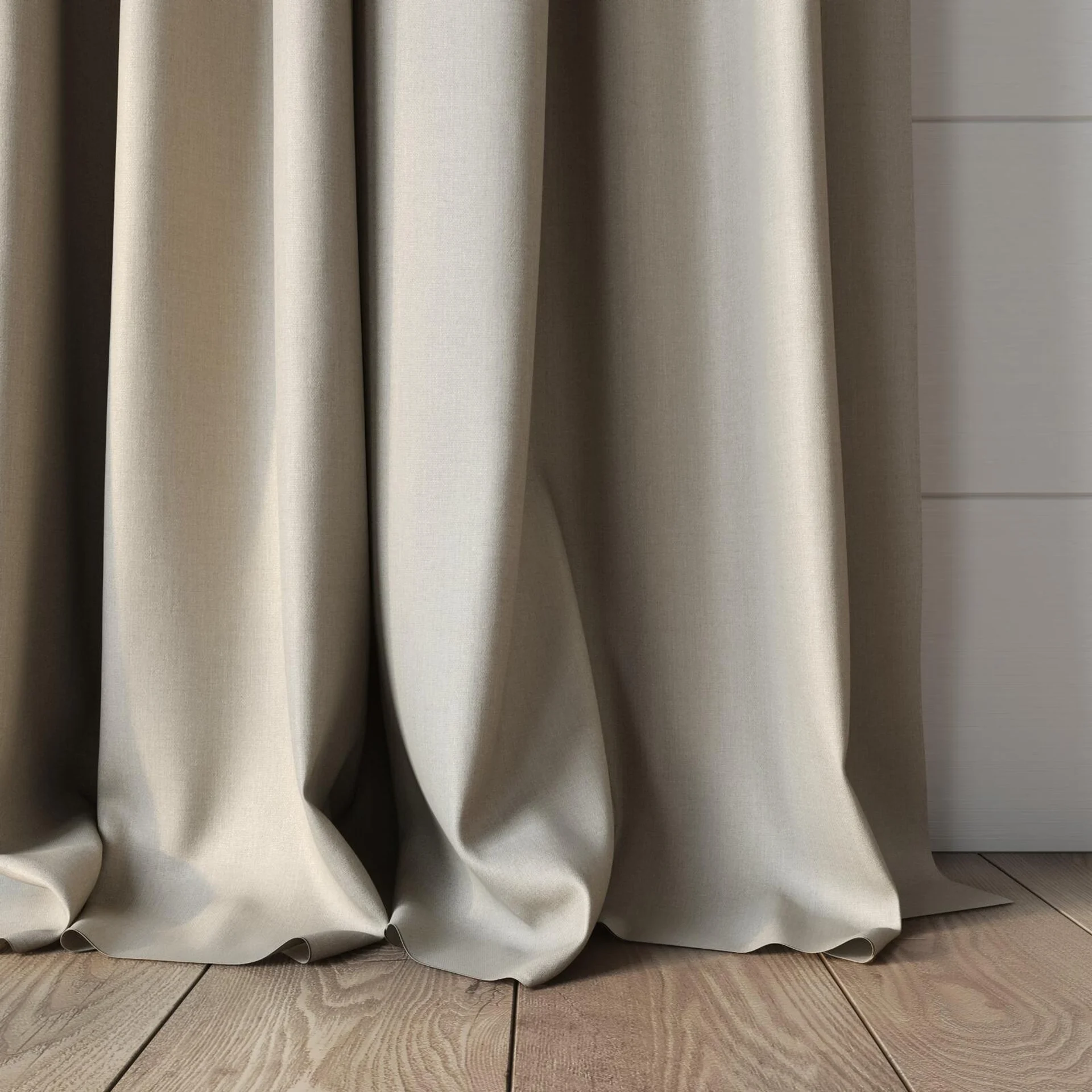 Bottom view of Kidglove Antique, puddled, on curtain rod