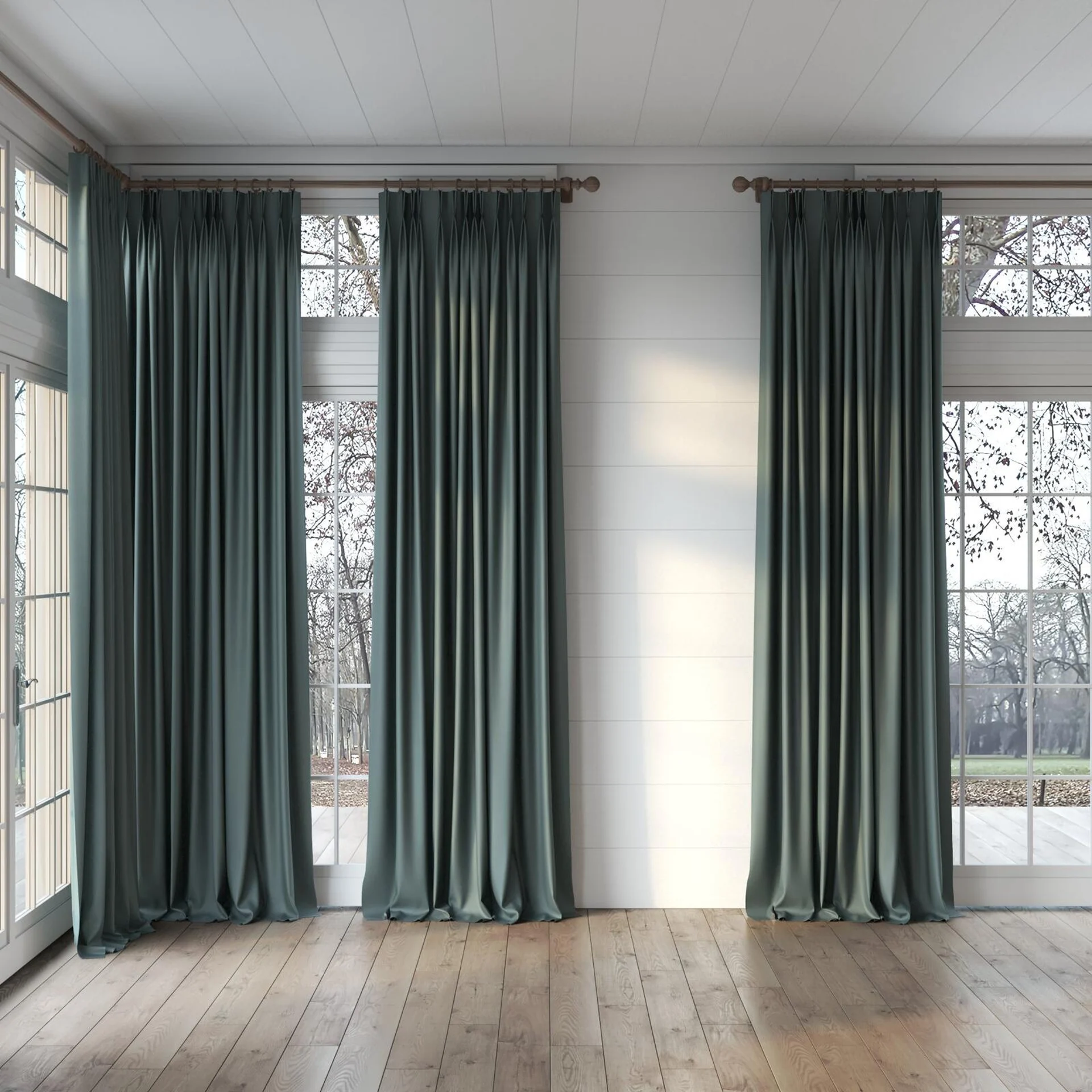 Full view of Infinite Kelp, puddled, on curtain rod