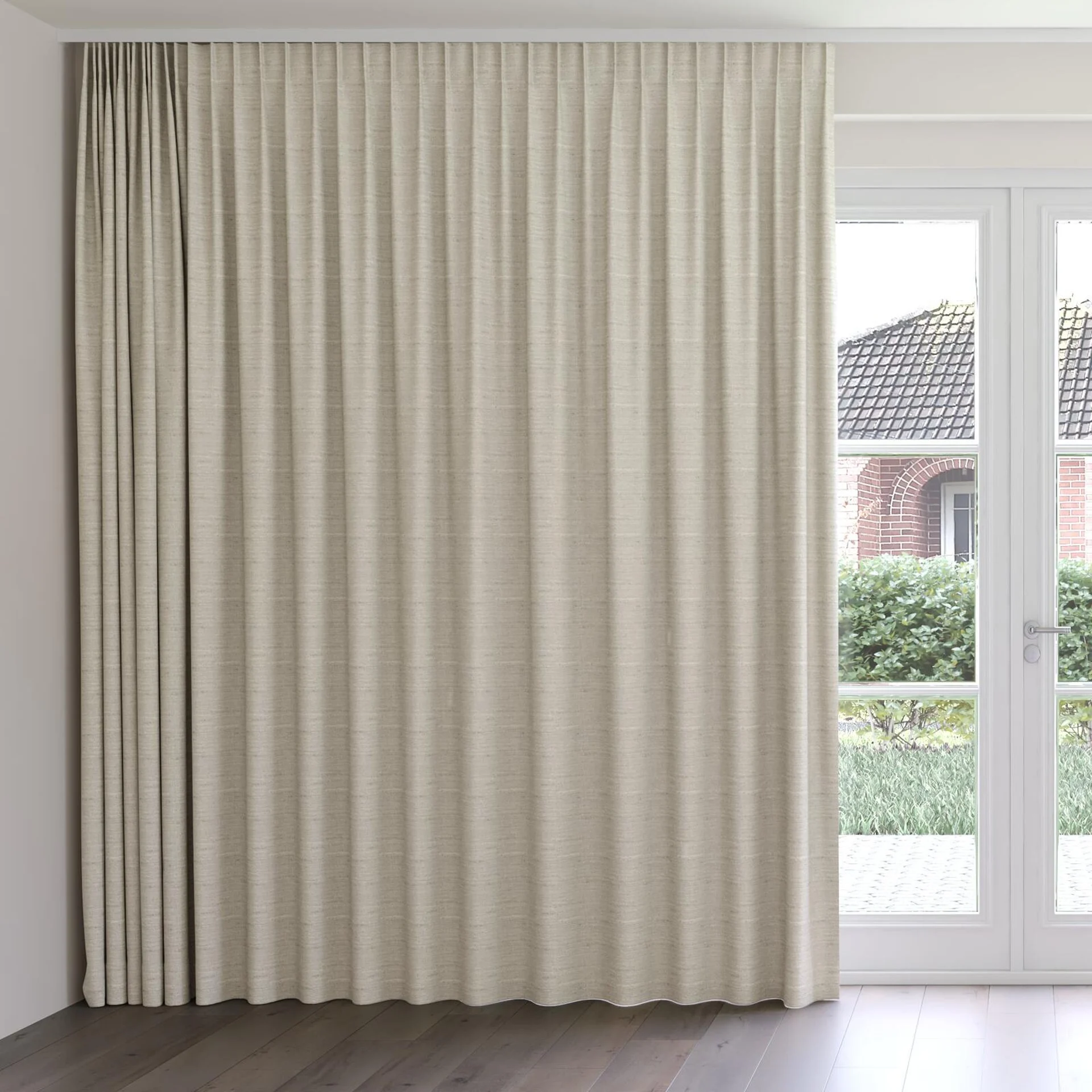 Front view of Tennessee Tussah Hopsack, on curtain rail