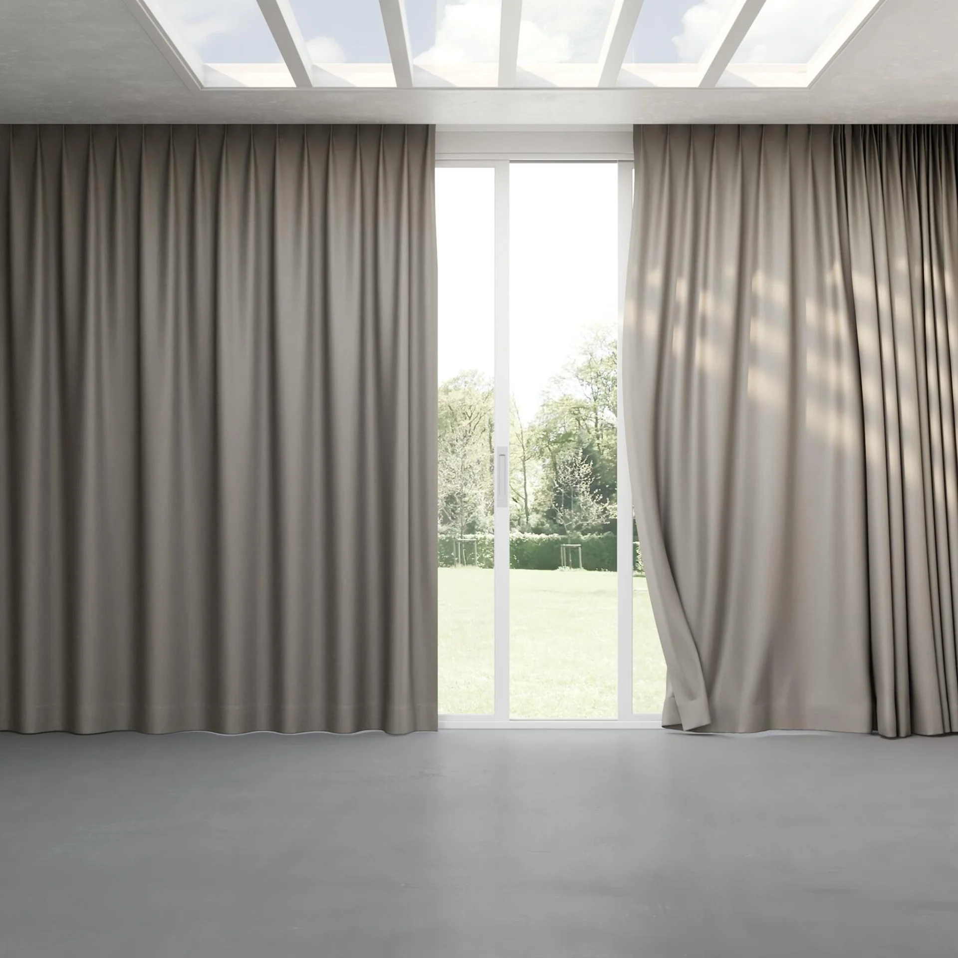 Full view of Eternal Aluminium, pinch pleat