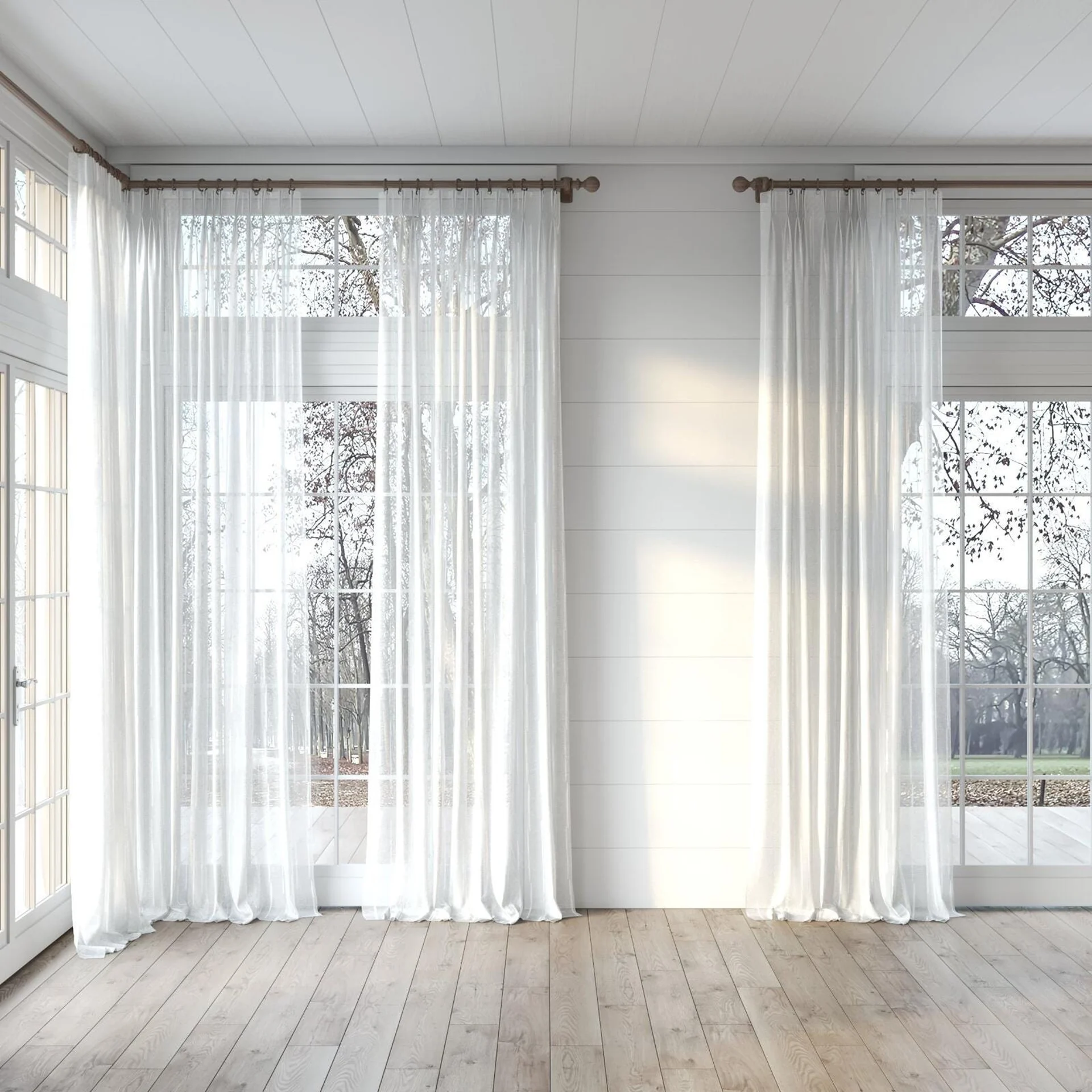 Full view of Tidal Almond, puddled, on curtain rod