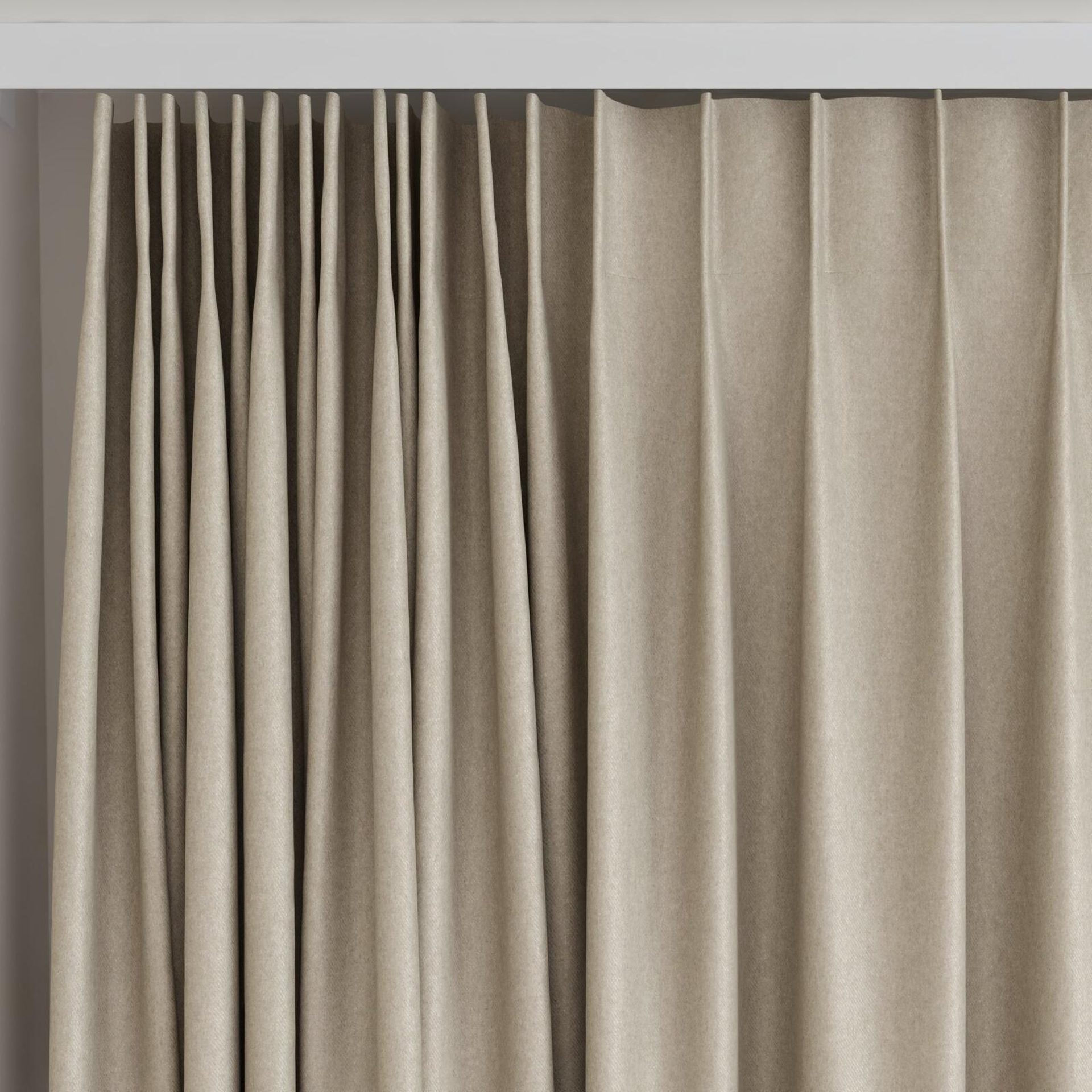 Top view of Woolly/Woolen Linen, on curtain rail