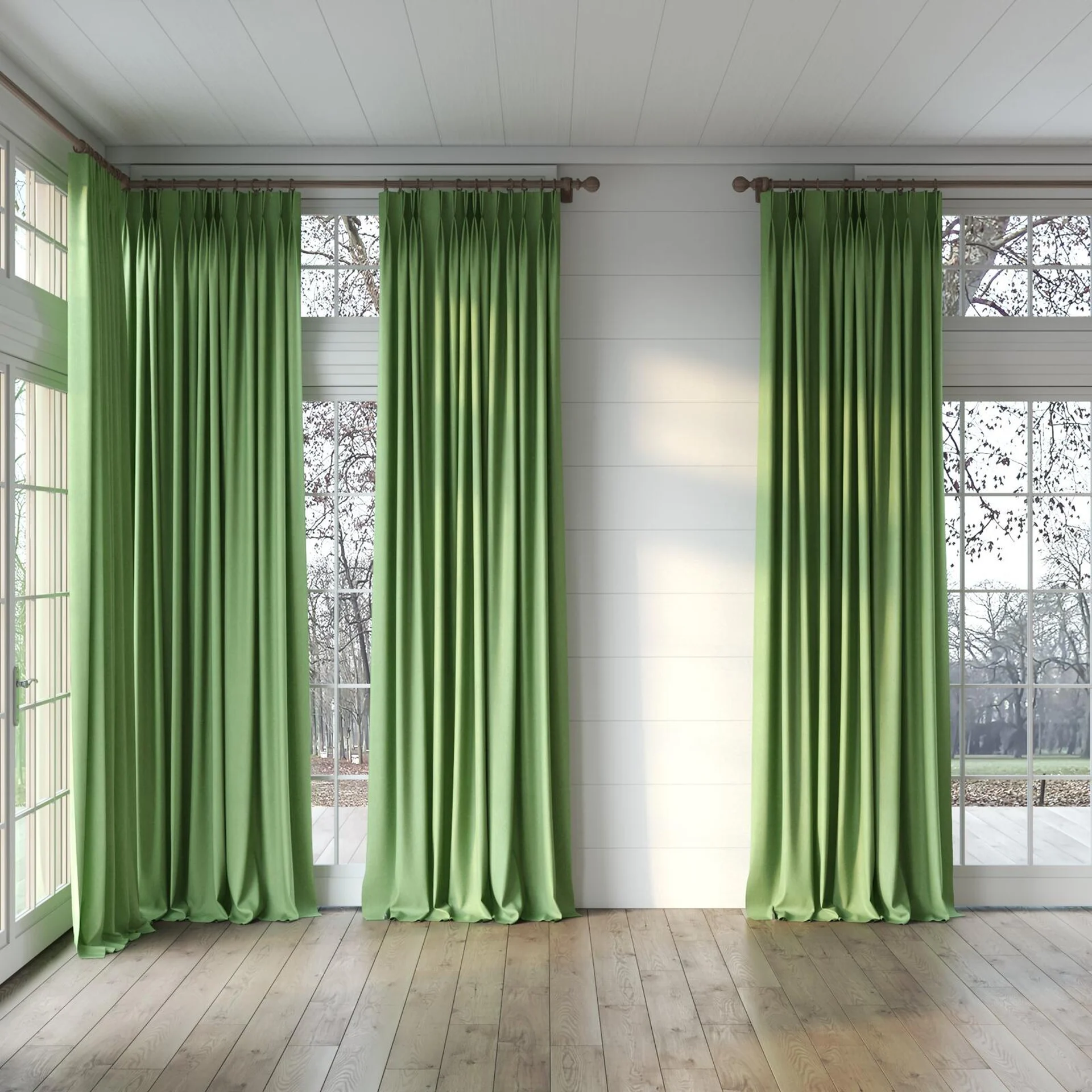 Full view of Rover Basil, puddled, on curtain rod