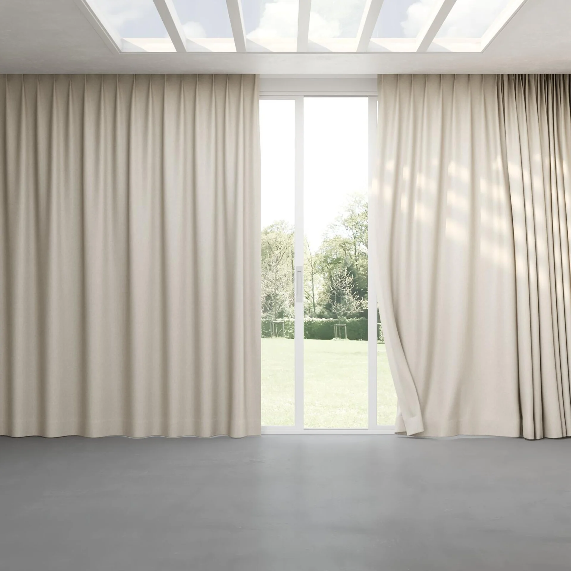 Full view of Hometown Flax, pinch pleat