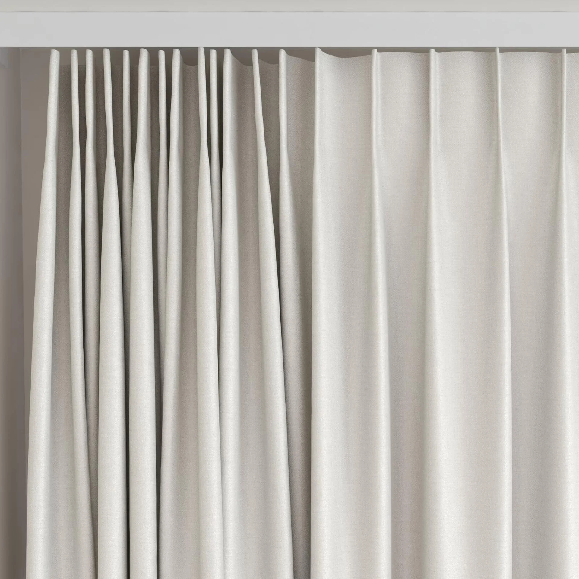 Top view of Eclipse FR Blackout Oyster, on curtain rail