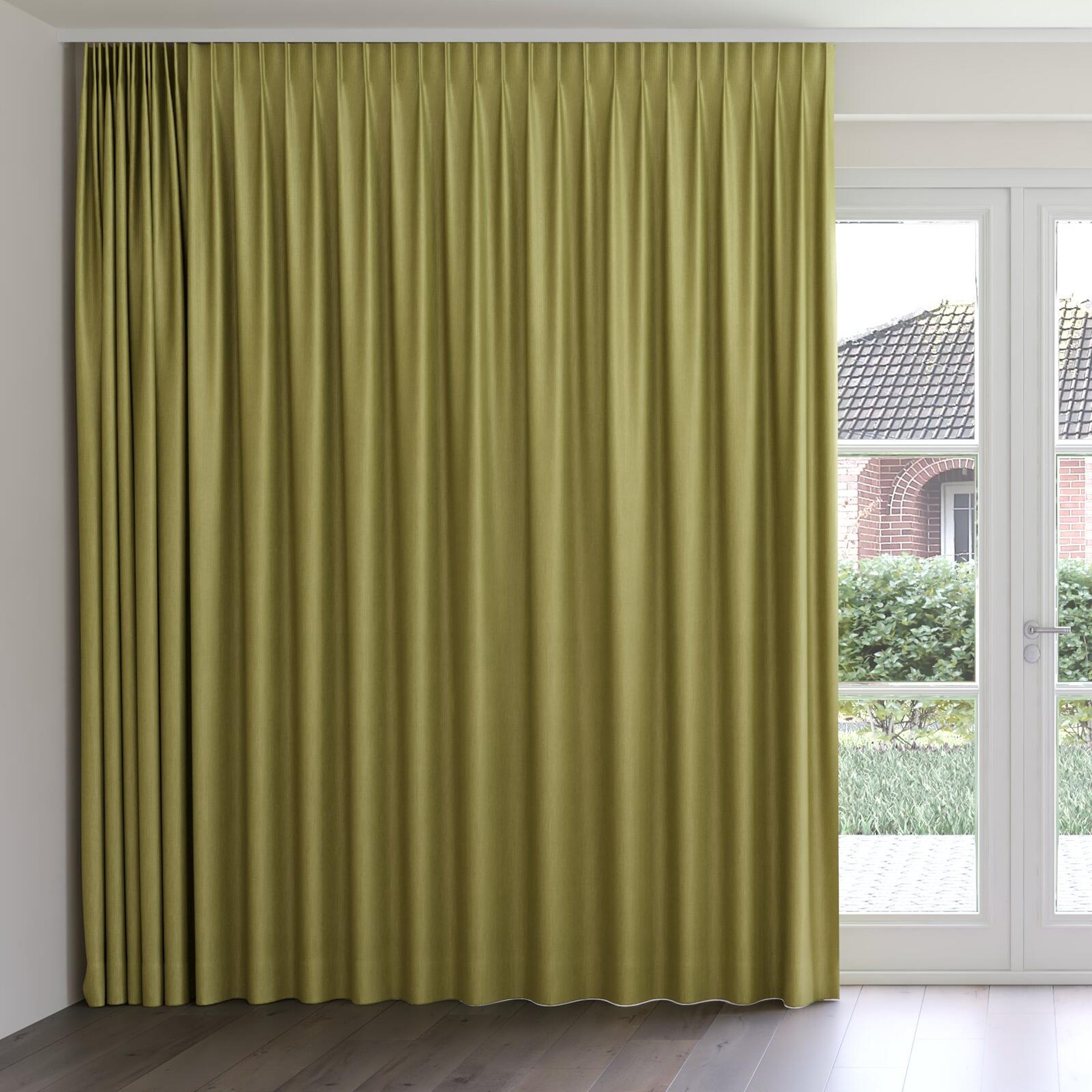 Front view of Hombre Moss, on curtain rail