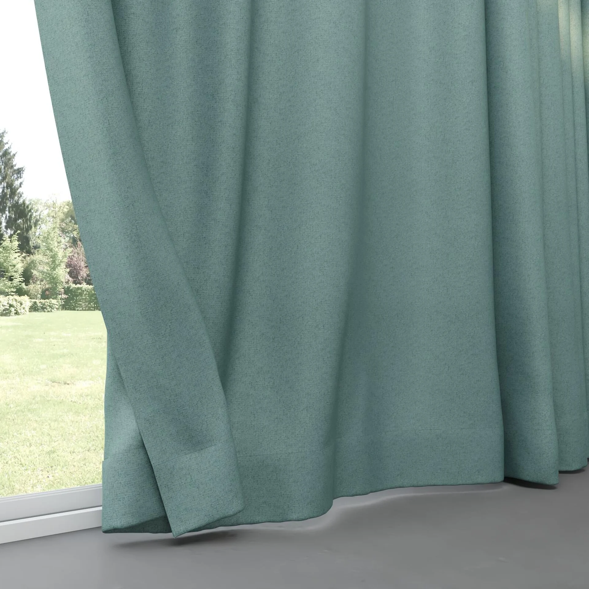 Bottom view of Liberate Turquoise, pinch pleat
