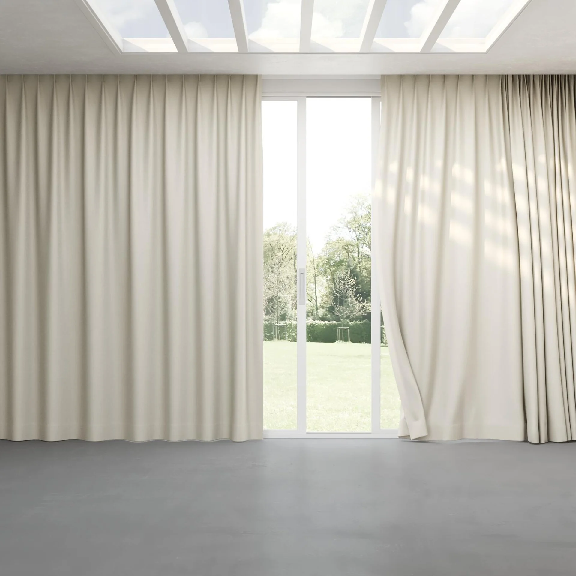 Full view of Bavaria Sand, pinch pleat