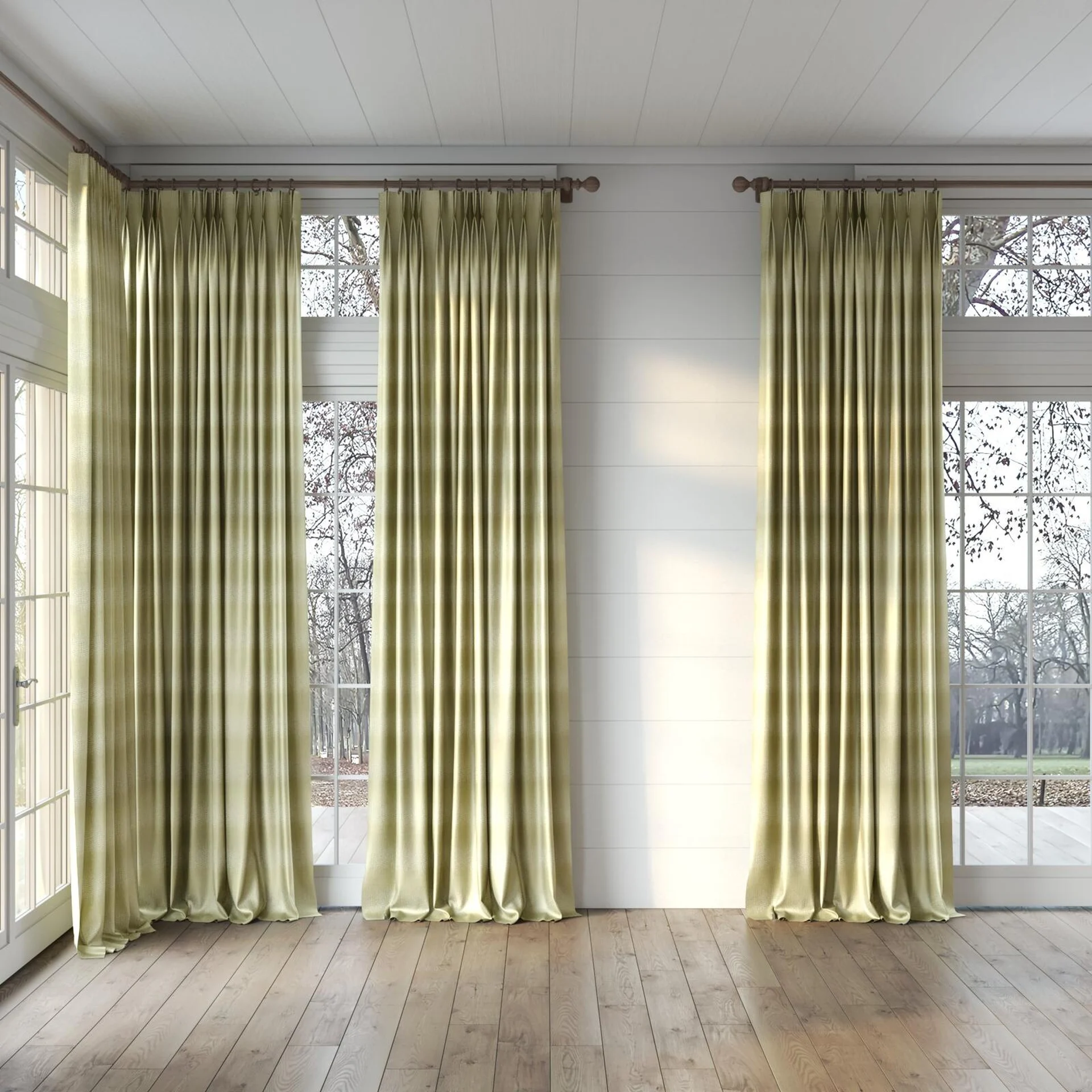Full view of Glint Fern, puddled, on curtain rod