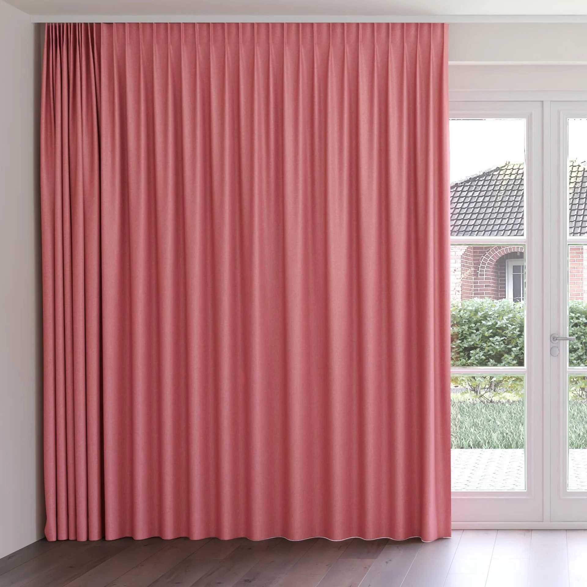 Front view of Hometown Strawberry, on curtain rail