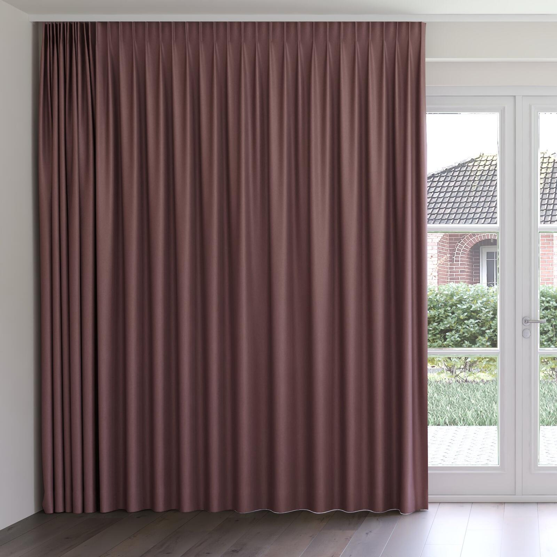 Front view of Woolly/Woolen Raisin, on curtain rail
