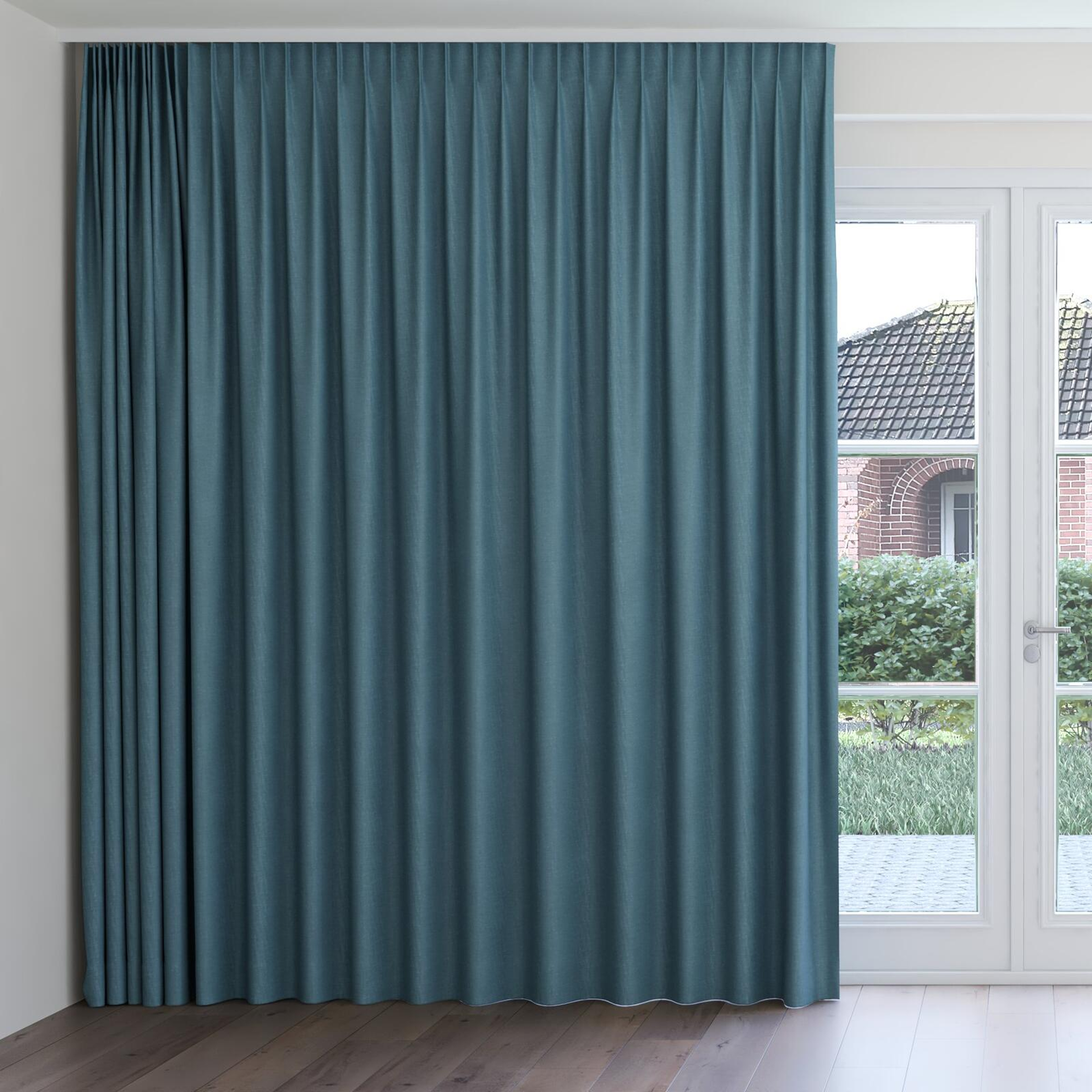 Front view of Casual Duckegg, on curtain rail