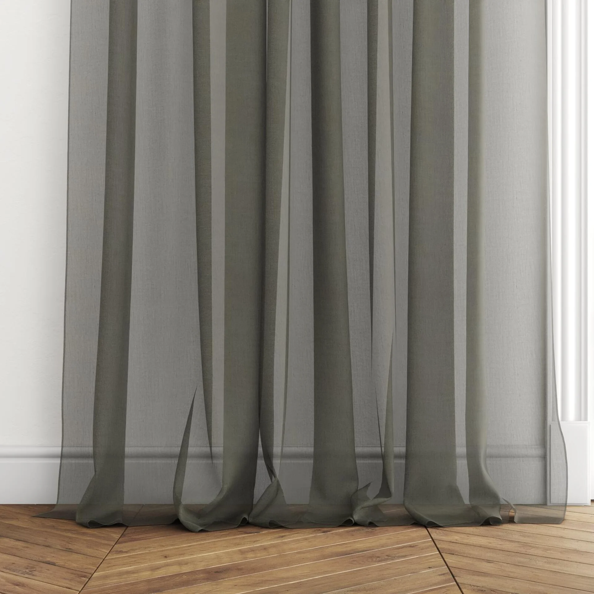 Bottom view of Audiance Gargoyle, puddled with pinch pleat, on curtain rod