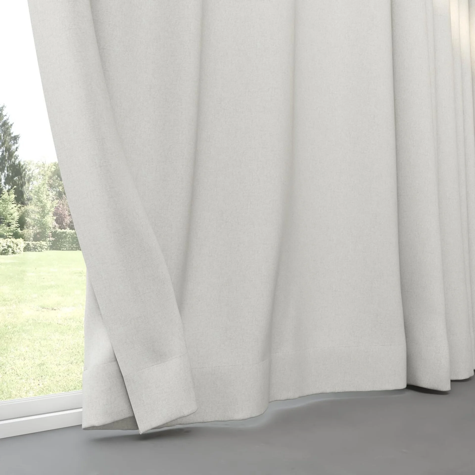 Bottom view of Retreat II Limestone, pinch pleat