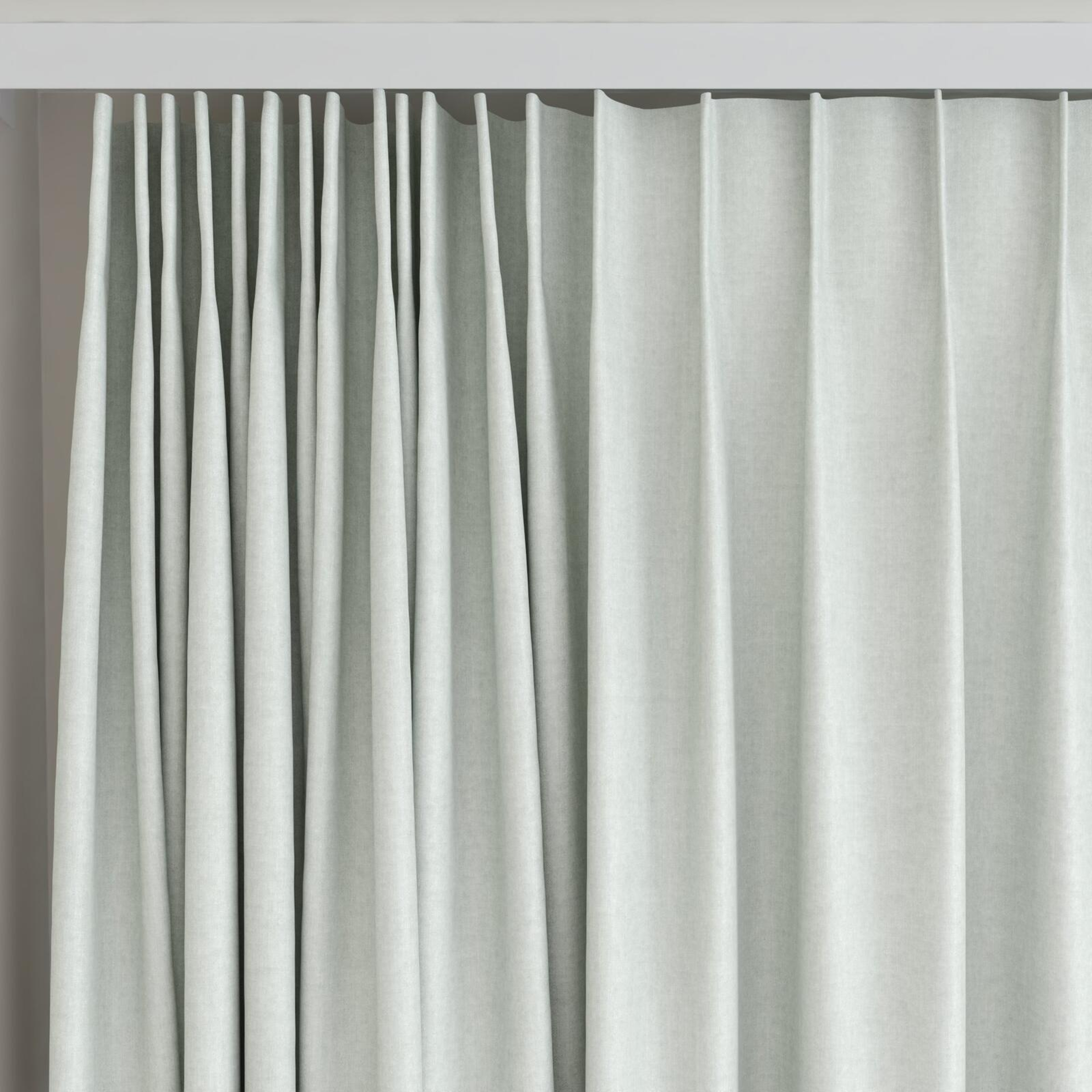 Top view of Cushy Silver, on curtain rail